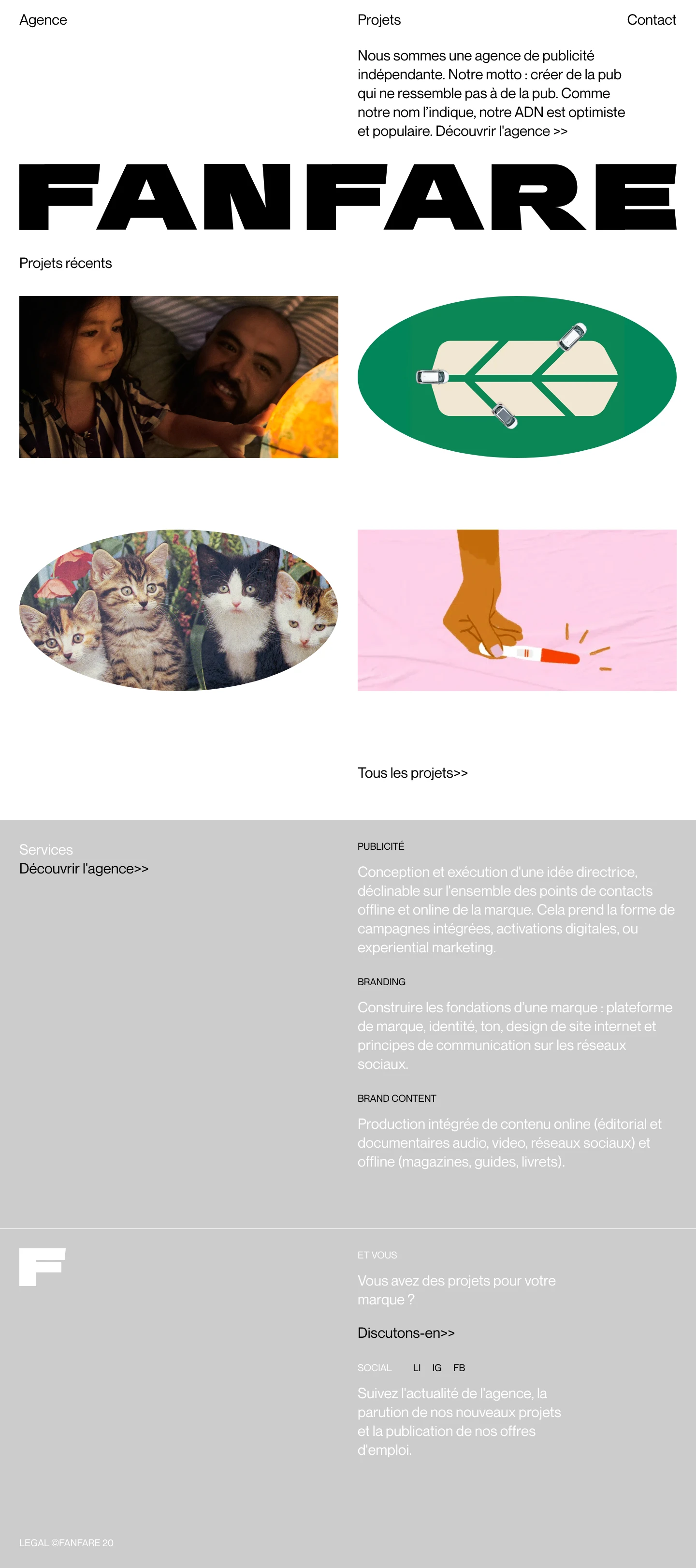 Fanfare Landing Page Example: Fanfare is an independent creative agency based in Pantin.