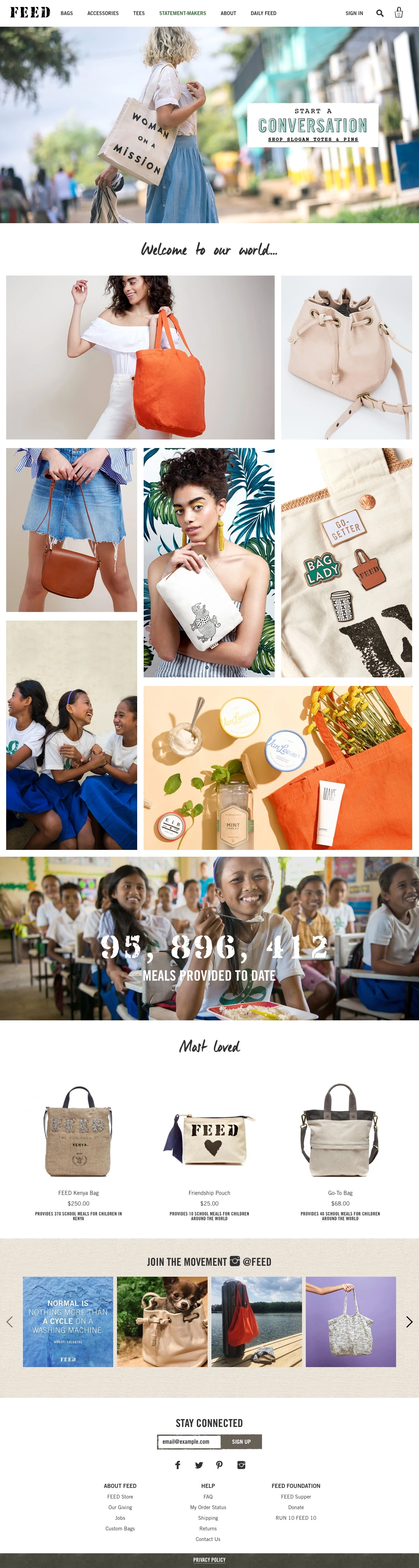 FEED Landing Page Example: Creating good products that help feed the world.