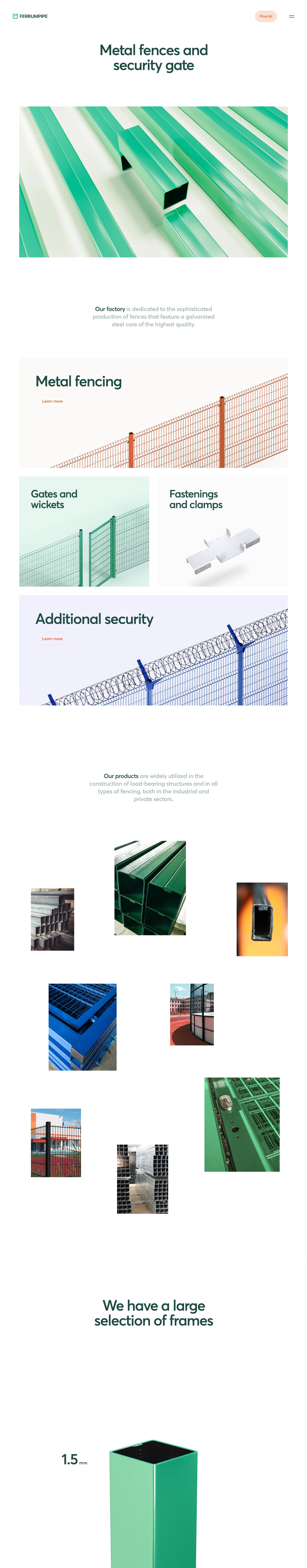 Ferrumpipe Landing Page Example: Metal fences and security gate. Our factory is dedicated to the sophisticated production of fences that feature a galvanized steel core of the highest quality.