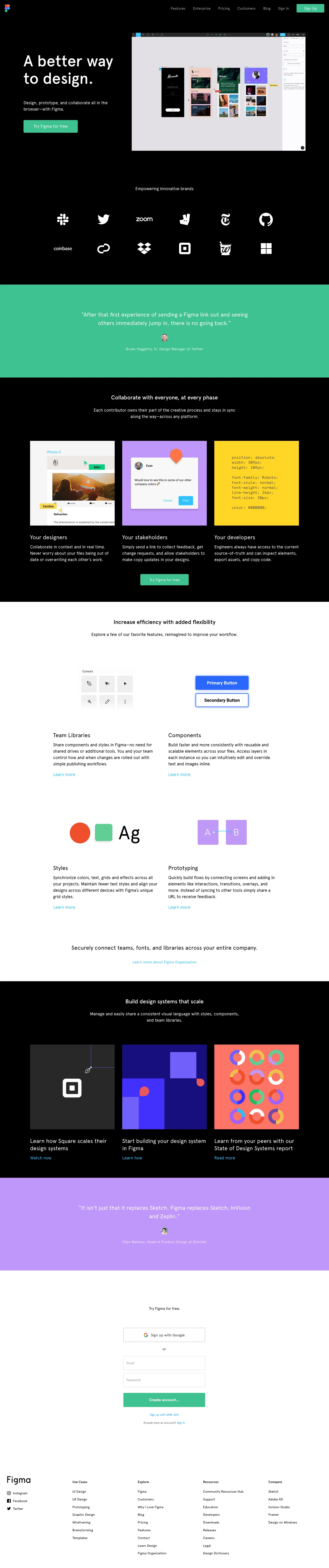 Figma Landing Page Example: A better way to design. Design, prototype, and gather feedback all in one place with Figma.