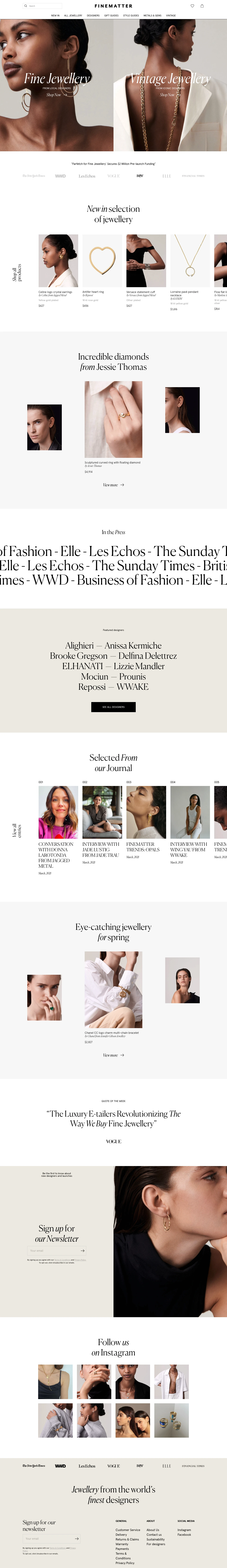 Finematter Landing Page Example: A leading online platform for jewellery, Finematter offers beautiful pieces from the world’s finest designers. Explore our unique offering of rings, engagement rings, necklaces, bracelets, earrings and iconic vintage pieces.