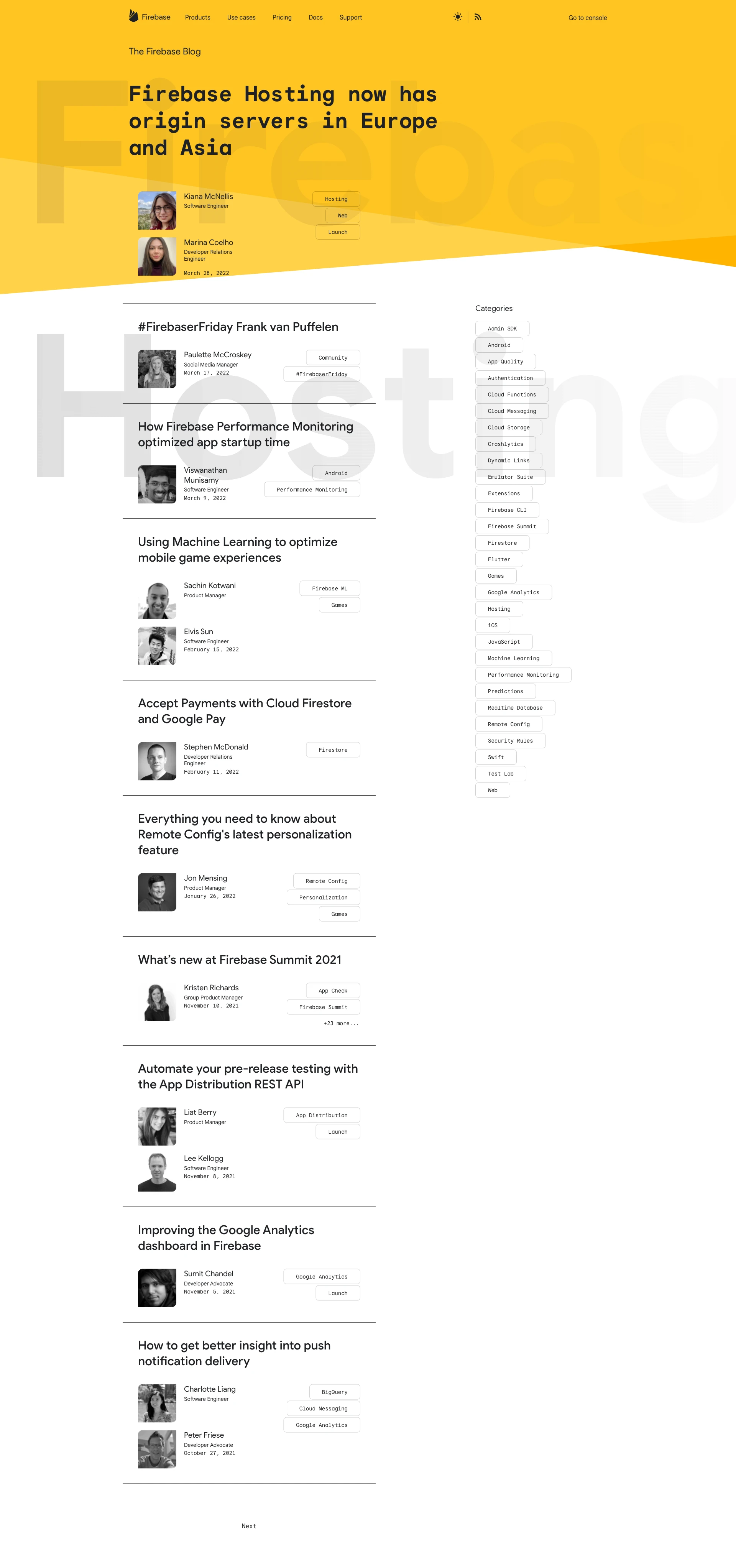 The Firebase Blog Landing Page Example: News, tutorials, and updates from the Firebase team.