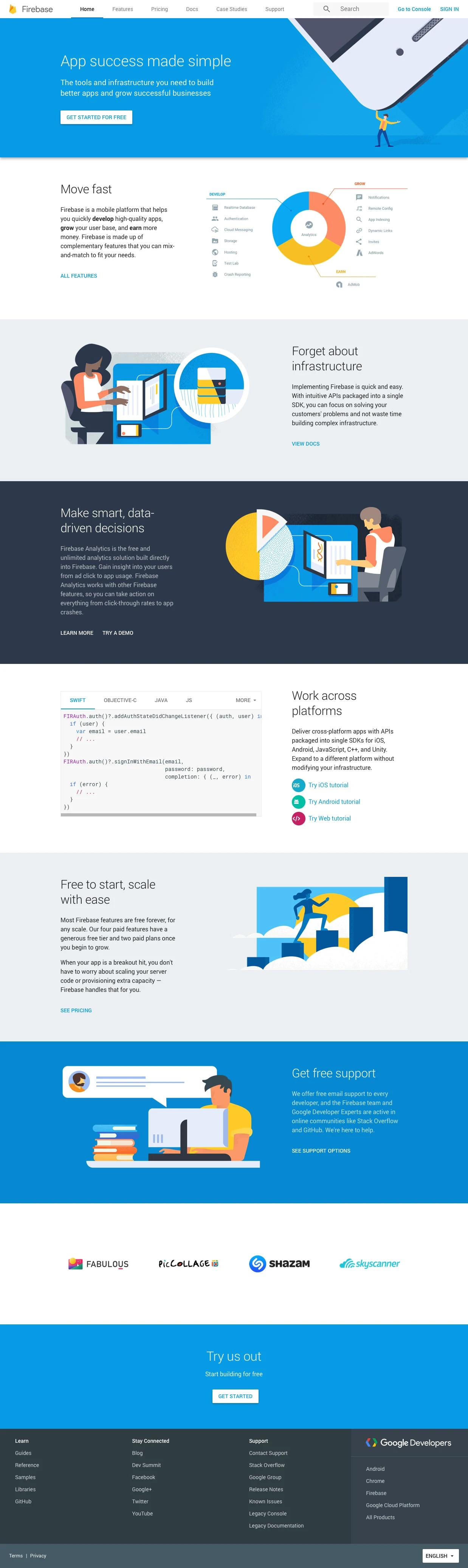Firebase Landing Page Example: The tools and infrastructure you need to build better apps and grow successful businesses