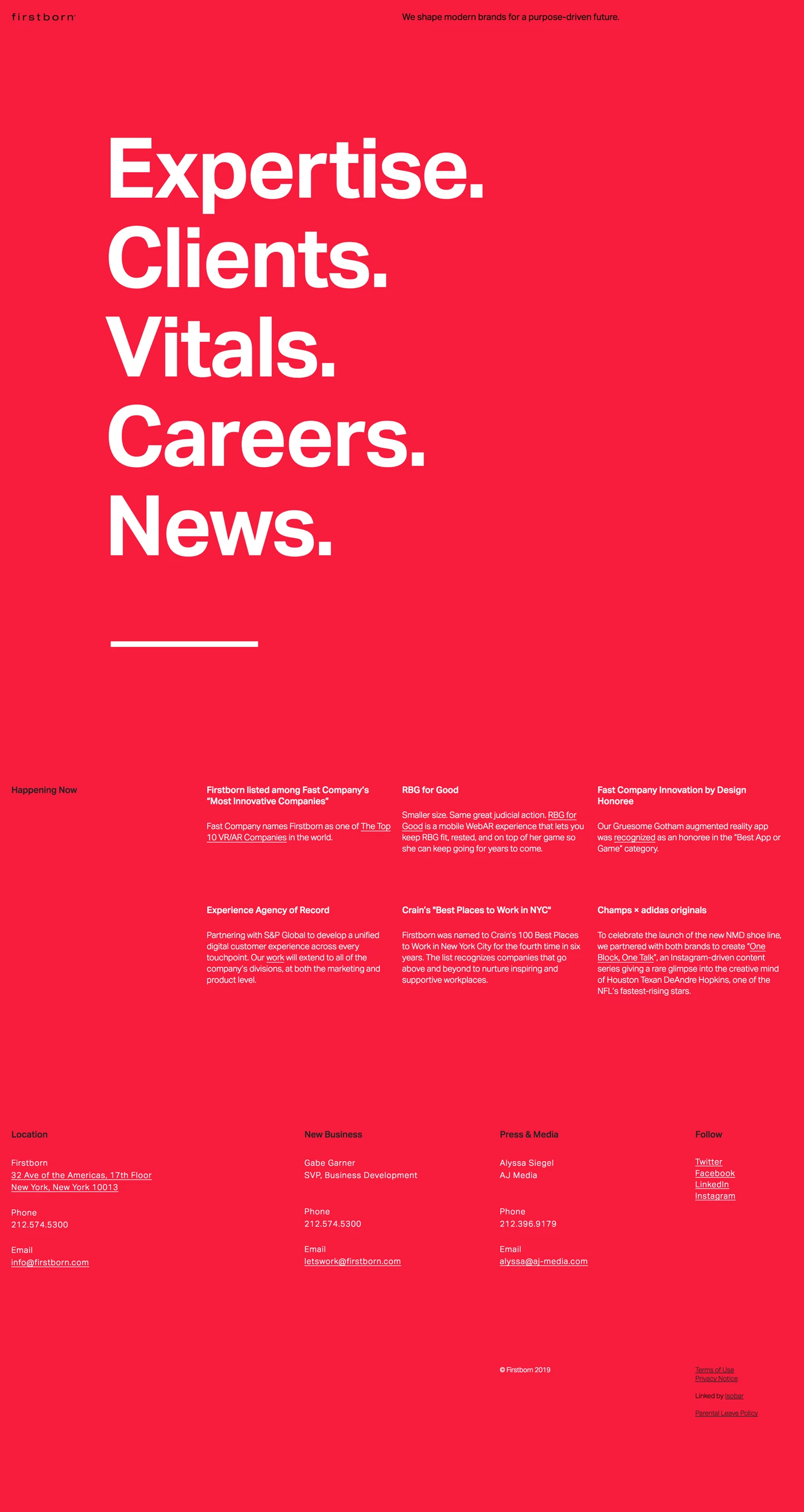Firstborn Landing Page Example: We shape modern brands for a purpose-driven future
