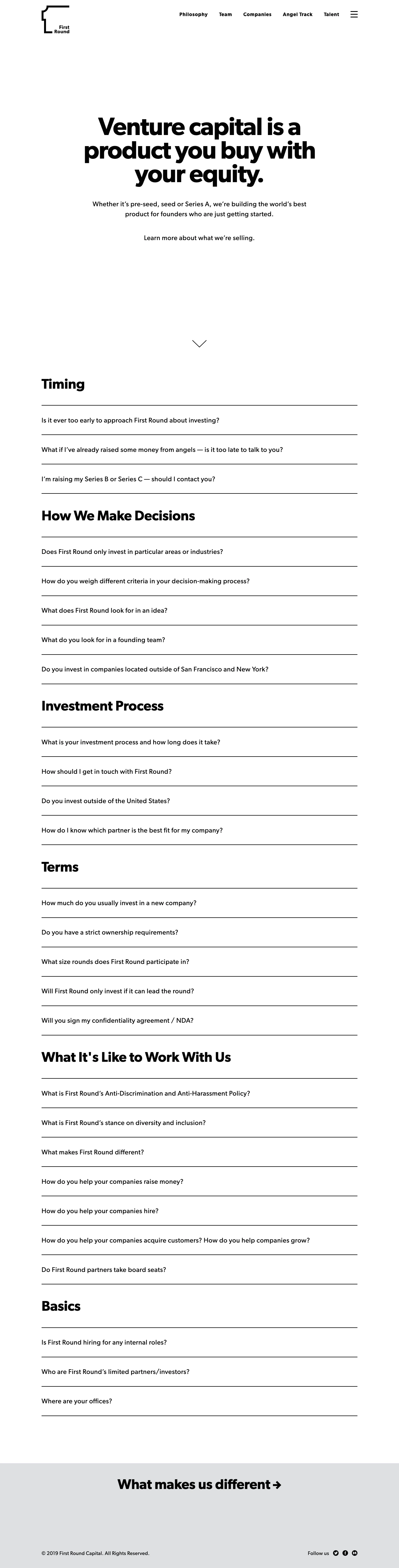 First Round Capital Landing Page Example: First Round is a seed-stage venture firm focused on building a vibrant community of technology entrepreneurs and companies.