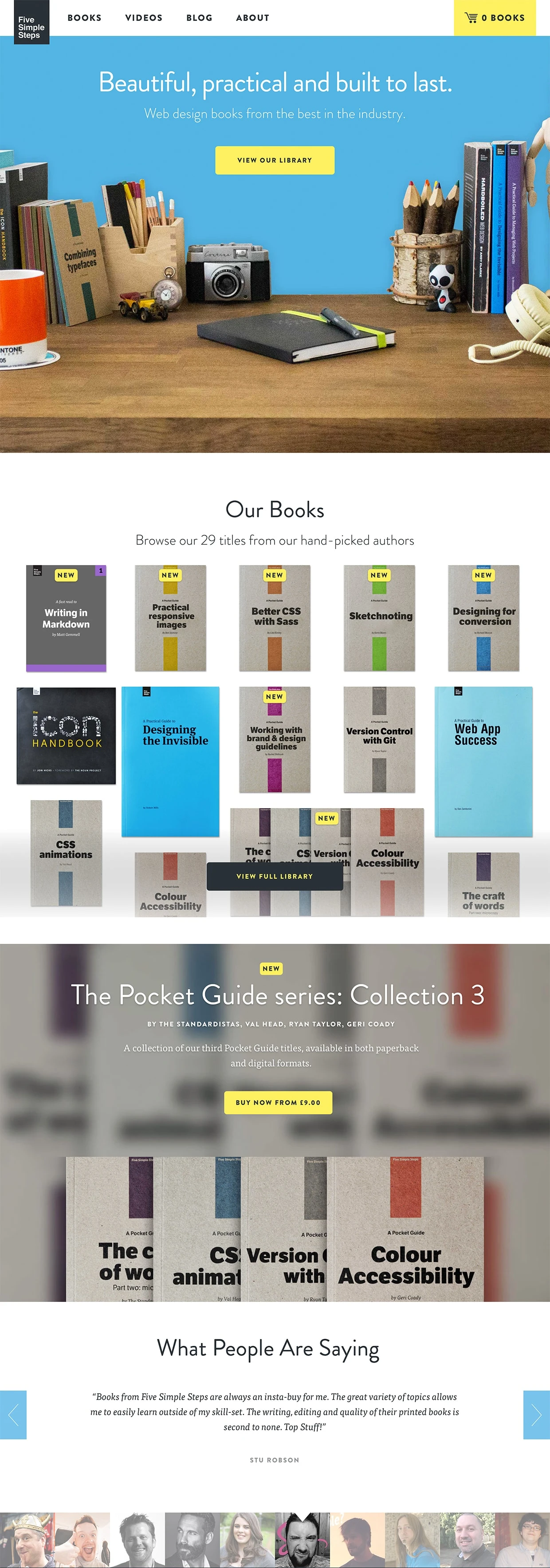 Five Simple Steps Landing Page Example: Five Simple Steps publishes books aimed at web designers and developers. Beautiful, practical and built to last.