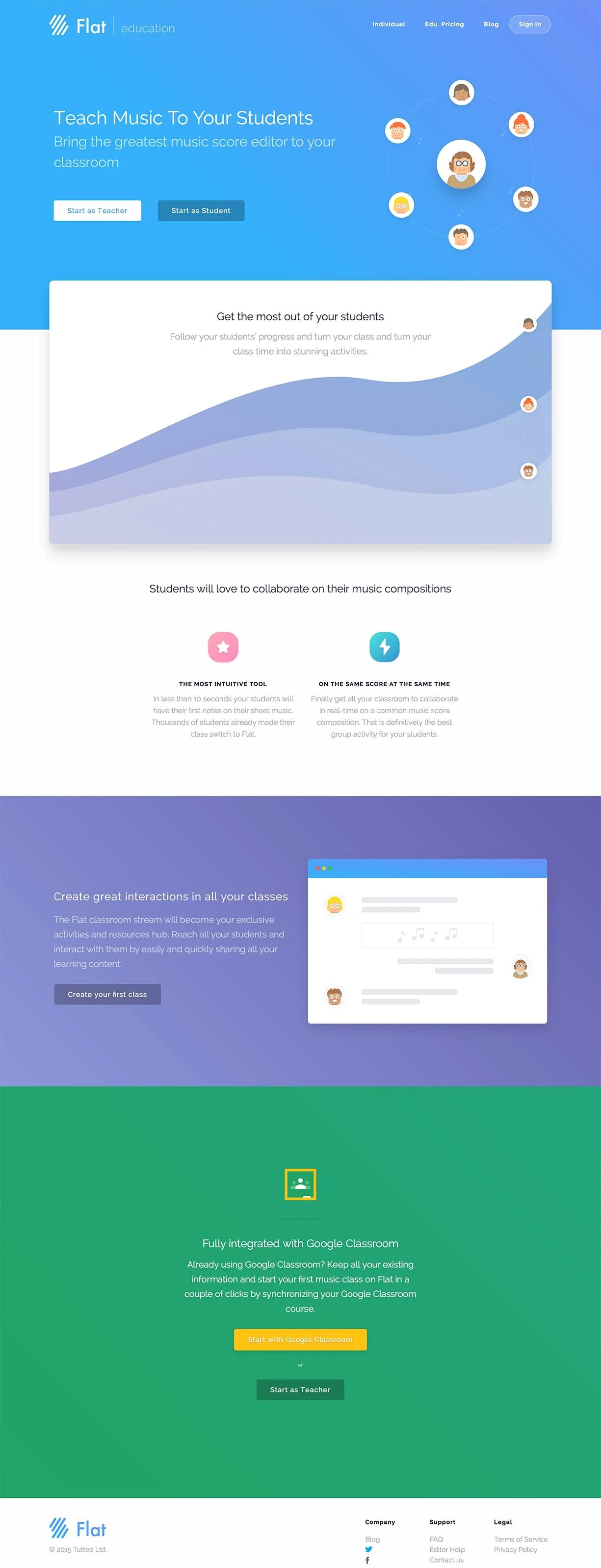 Flat for Education Landing Page Example: Teach music to your students - Flat for Education
