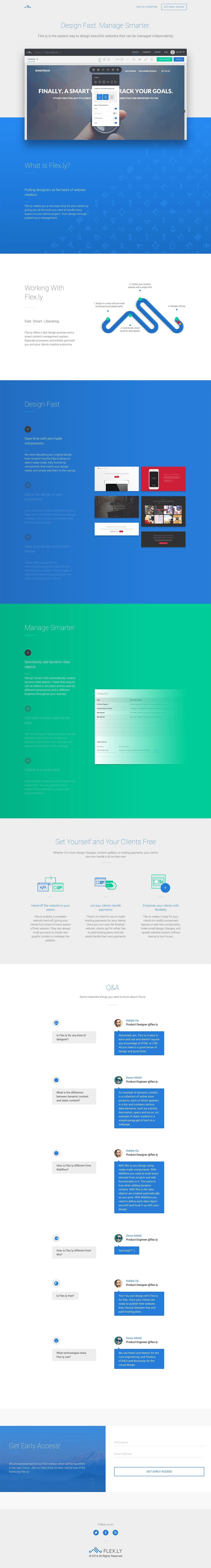 Flex.ly Landing Page Example: Discover an effortless way to design beautiful websites that can be managed independently.