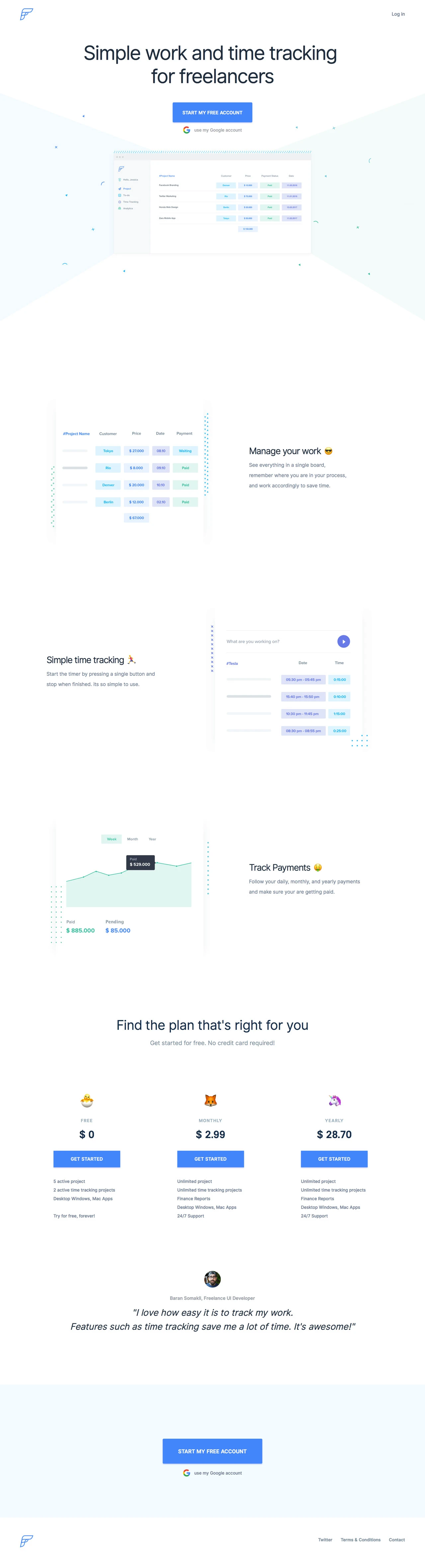 flowmagic Landing Page Example: Simple work and time tracking for freelancers