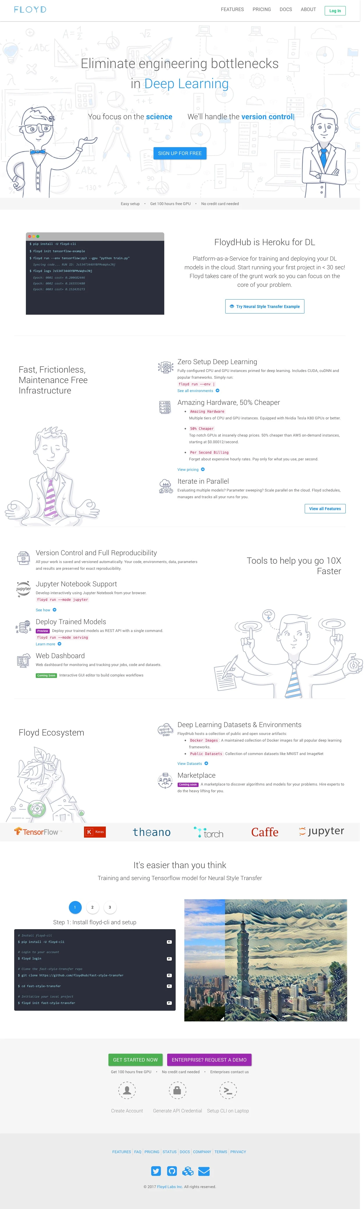 Floyd Landing Page Example: Eliminate engineering bottlenecks in Deep Learning