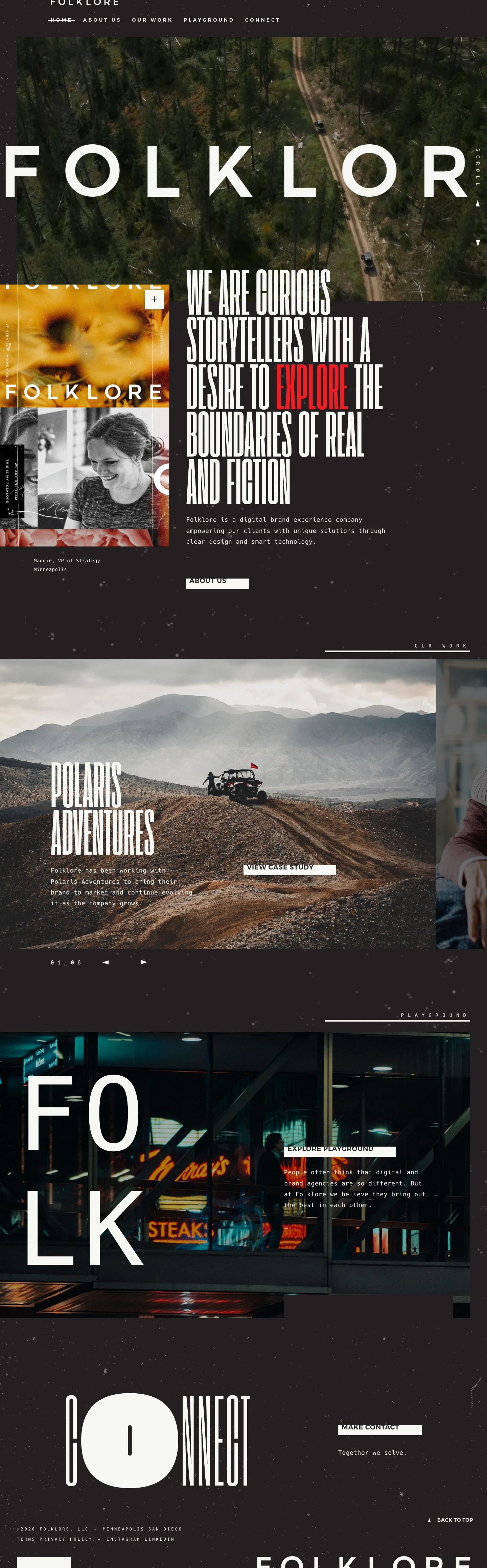 Folklore Landing Page Example: We believe the challenges we see in the world are solvable. Through purposeful examination and fearless exploration, we will reach new territory. We know that our unique combination of perspectives is our greatest asset and experimentation is our most reliable tool. We don’t fear failure, we learn from it. So, let’s roll up our sleeves and get into it. It’s time to solve.