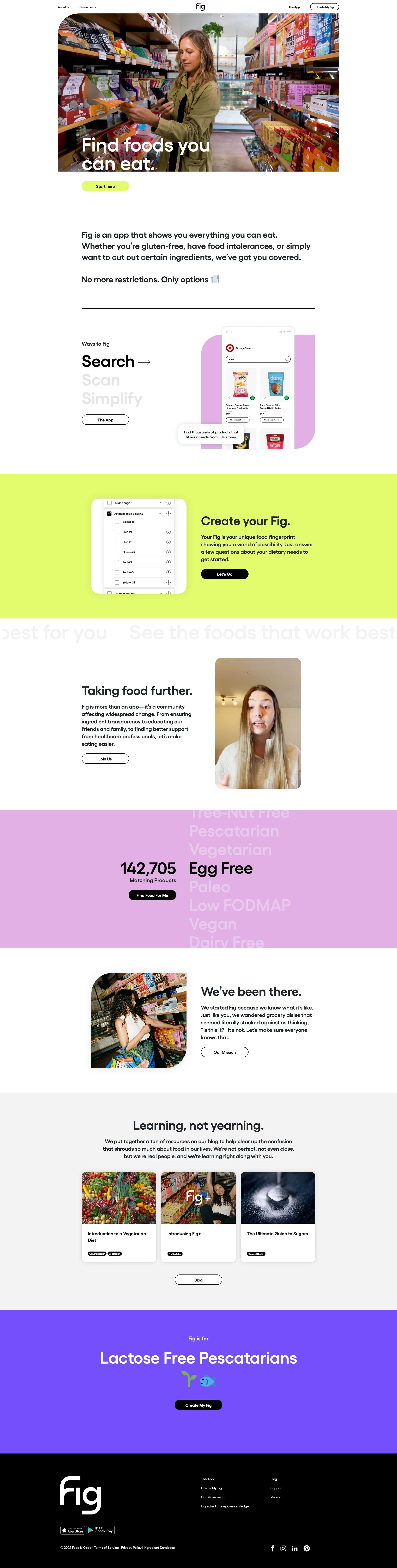 Fig Landing Page Example: Fig is an app that shows you everything you can eat. Whether you’re gluten-free, have food intolerances, or simply want to cut out certain ingredients, we’ve got you covered.