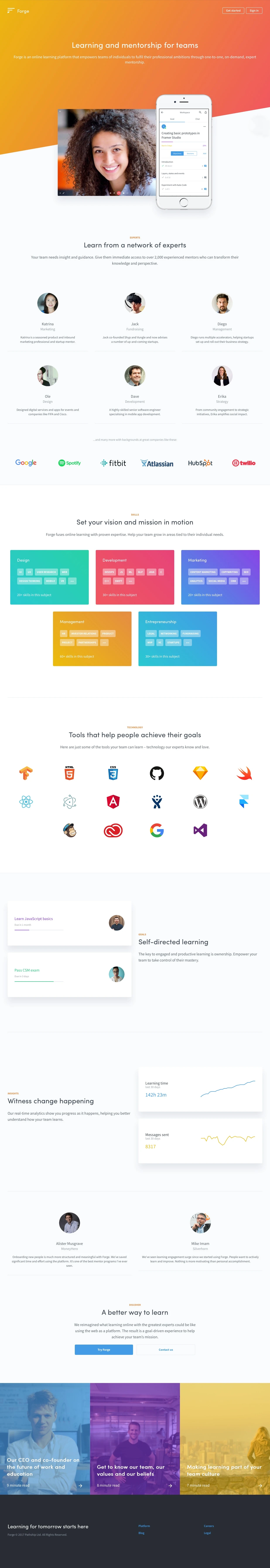 Forge Landing Page Example: Forge is the fastest and easiest way for your team to learn.