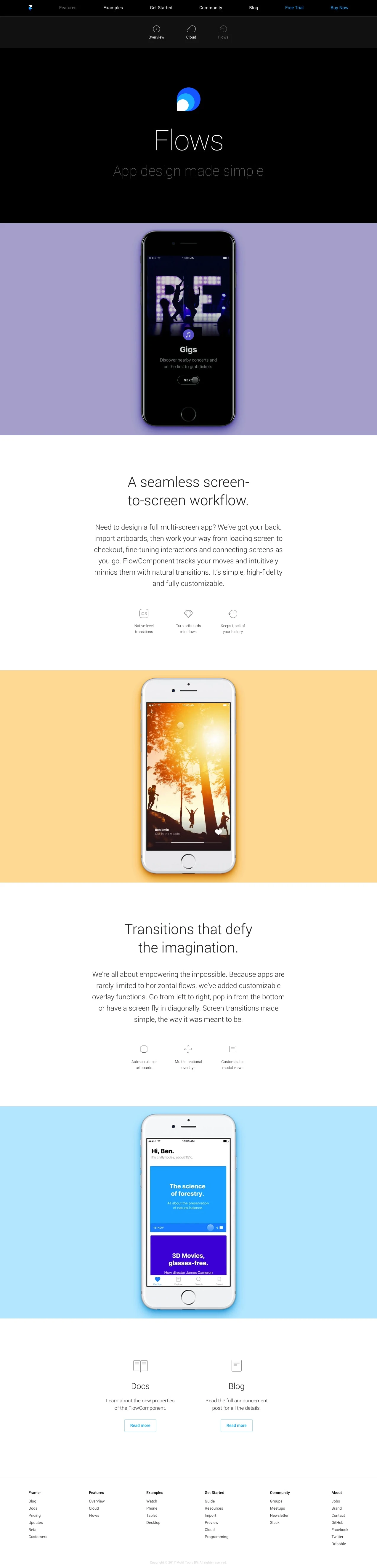Framer Flows Landing Page Example: App design made simple