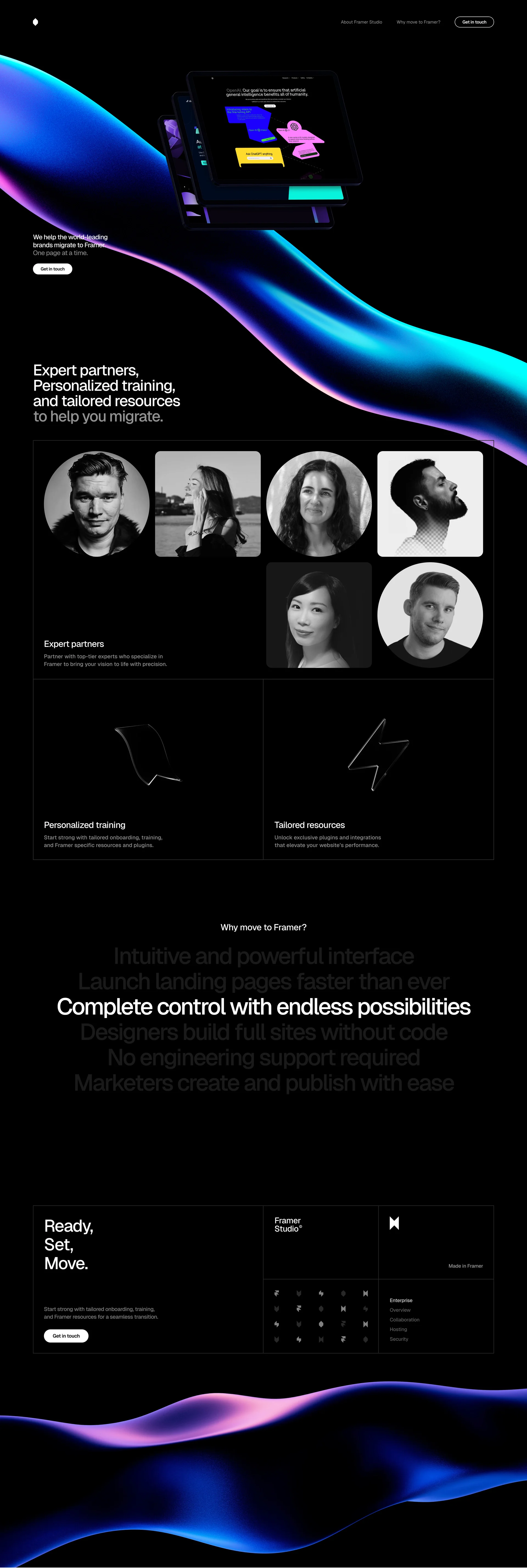 Framer Studio Landing Page Example: We help the world's leading brands migrate to Framer. One page at a time. Expert partners, Personalized training, and tailored resources to help you migrate.