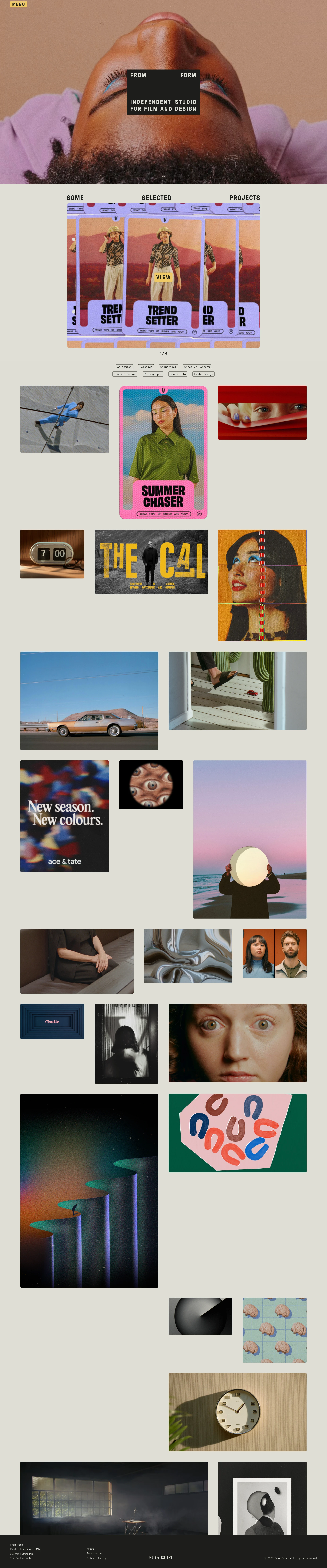 From Form Landing Page Example: From Form is an independent creative studio for art, film, and design, led by Ashley Govers and Jurjen Versteeg – a husband and wife team.