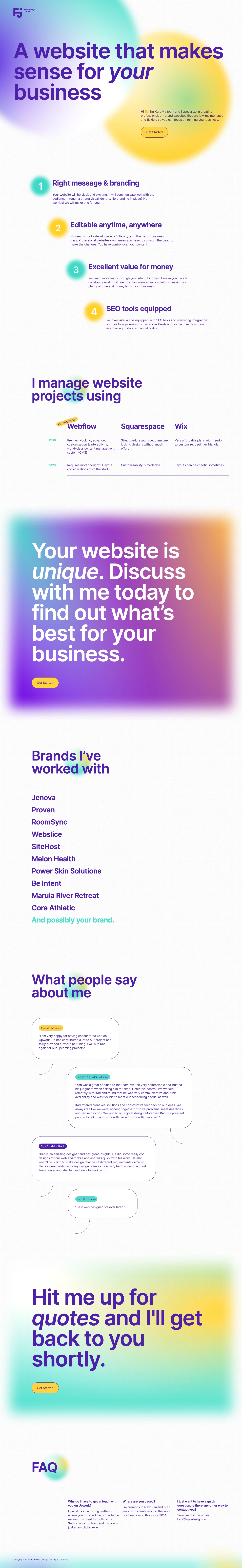 Fujee Design Landing Page Example: We create stunning, professional, and on-brand websites that are low-maintenance and flexible so you can focus on running your business.