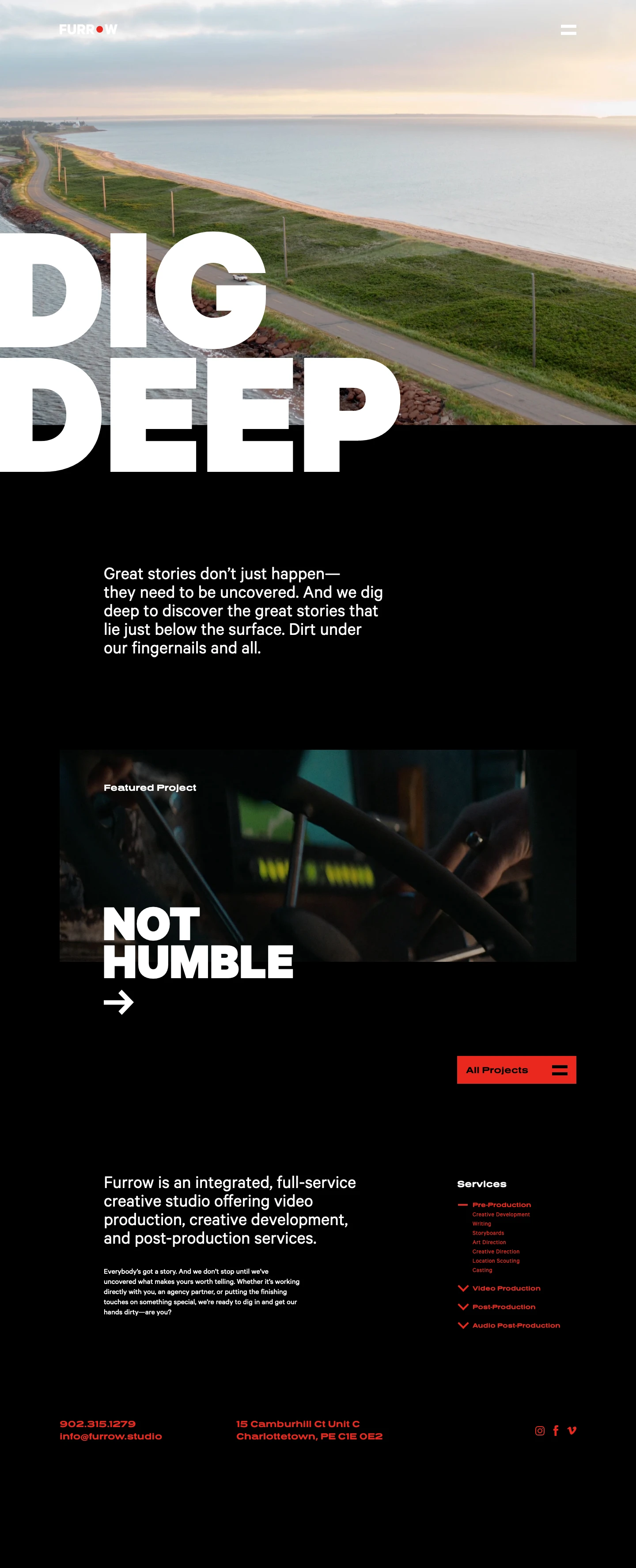 Furrow Landing Page Example: Furrow is an integrated, full-service creative studio offering video production, creative development, and post-production services.