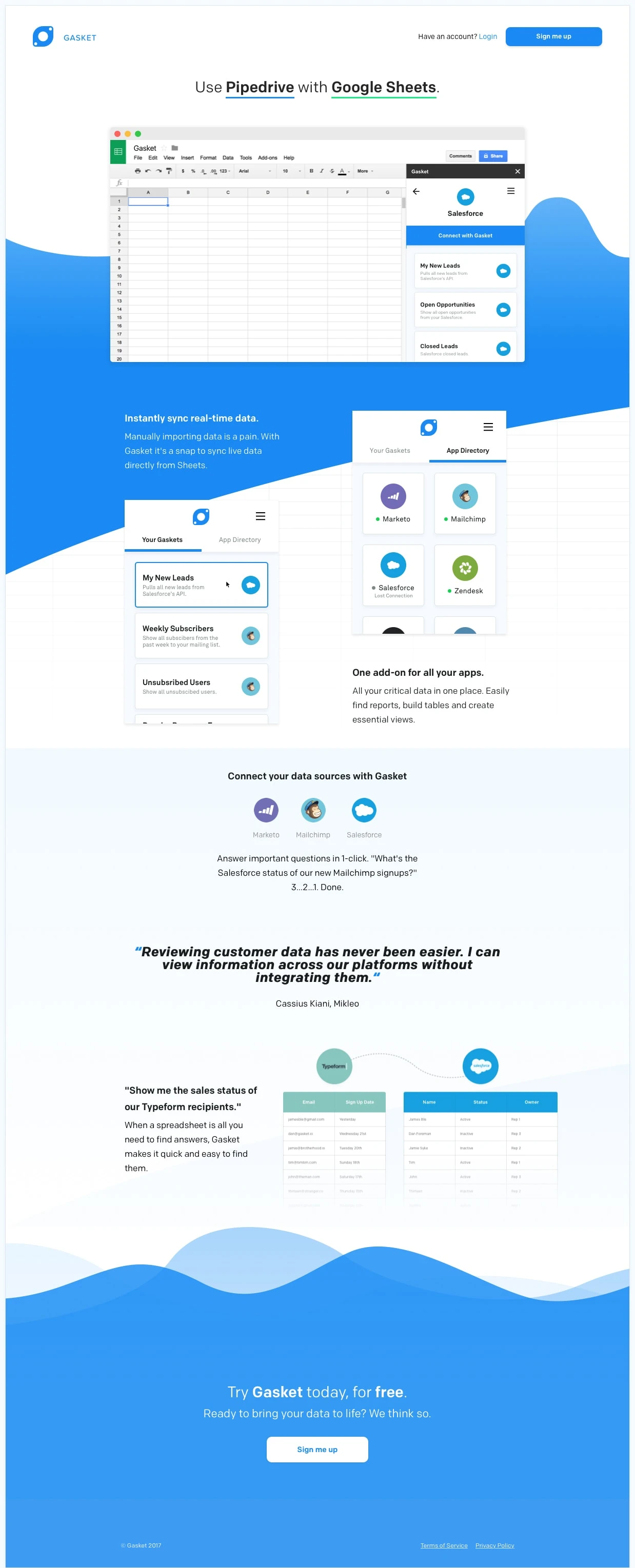 Gasket Landing Page Example: With Gasket it's a snap to sync live data directly from Sheets.