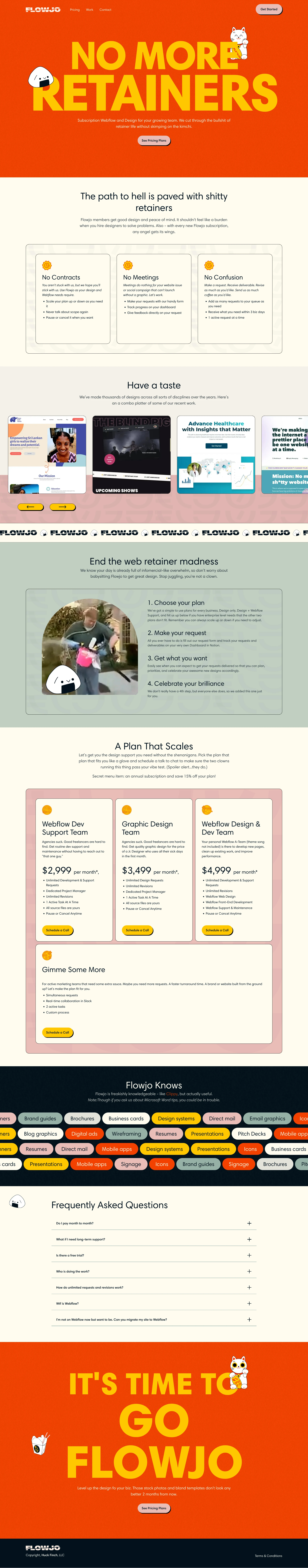 Flowjo Landing Page Example: Subscribe to Flowjo and get quality Webflow and Design support without being locked into unnecessary retainers you don't need.