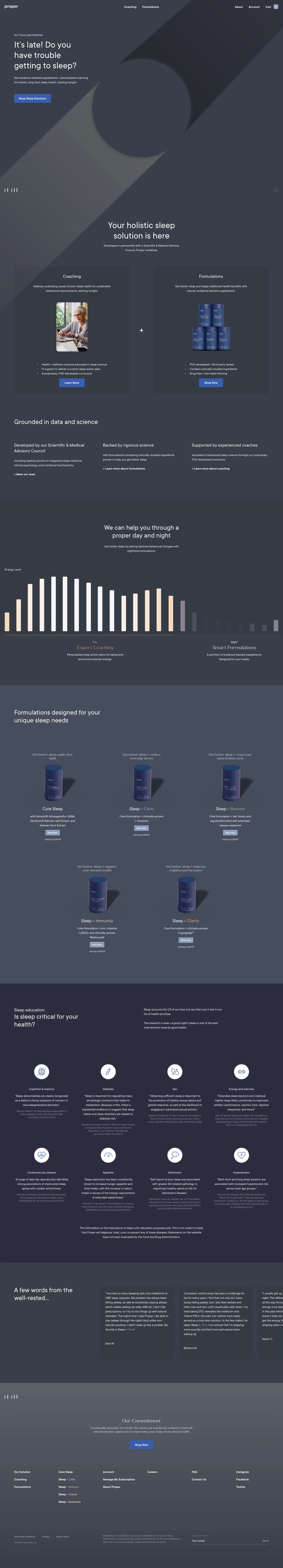 Proper Landing Page Example: A better way to get Proper sleep. Build your long-term sleep health, starting tonight.