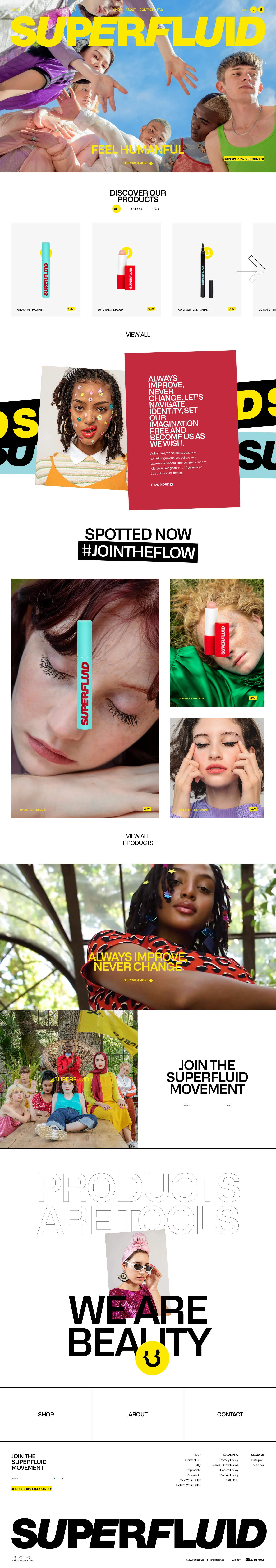 Superfluid Landing Page Example: Belivers at heart, we strive to show the human side of beauty, without forgetting to have fun. Made for and by humans, our tools combine color and care for those who embrace beauty as something unique and as a way of self-expression.
