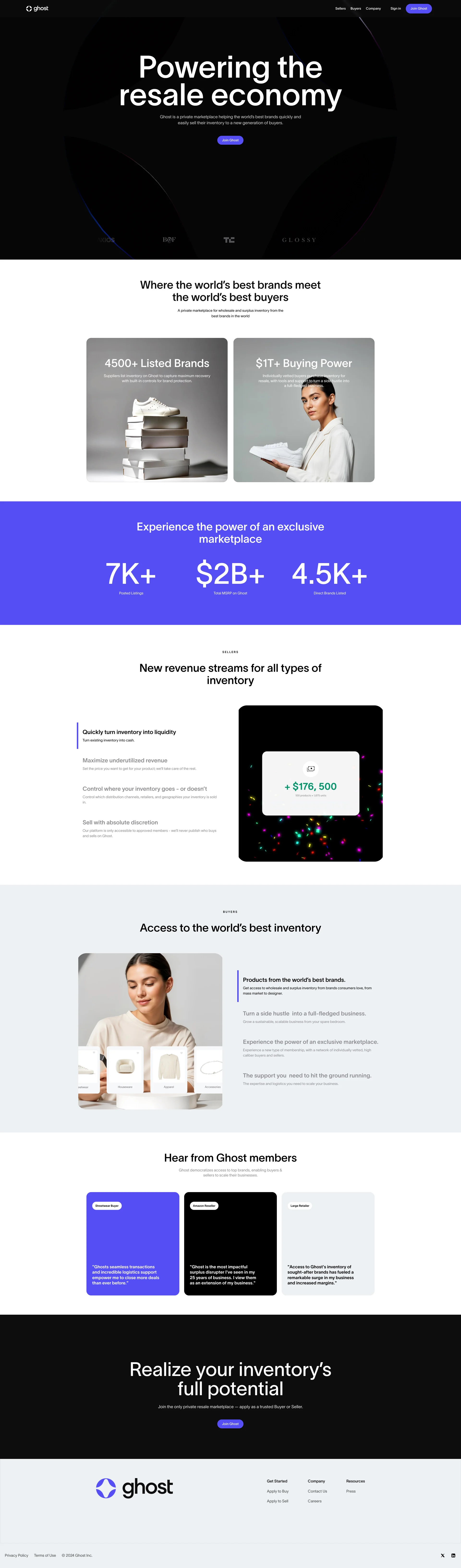 Ghost Landing Page Example: The world's largest supply of surplus inventory. A private, b2b platform making it radically easier to buy and sell coveted goods.