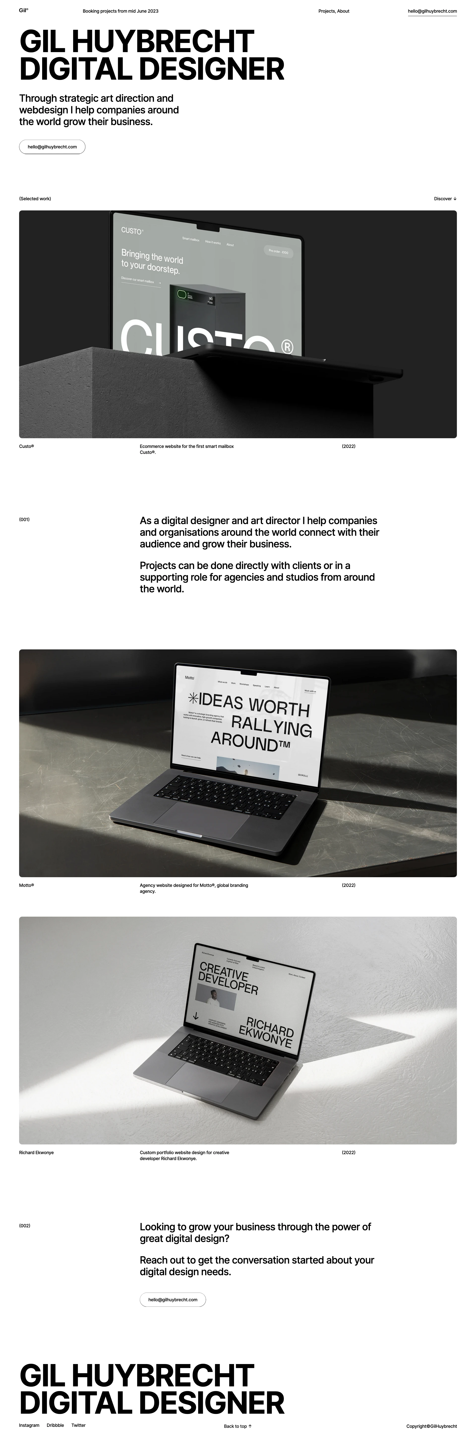 Gil Huybrecht Landing Page Example: Portfolio website of freelance designer Gil Huybrecht. Through strategic art direction and webdesign I help companies around the world grow their business.