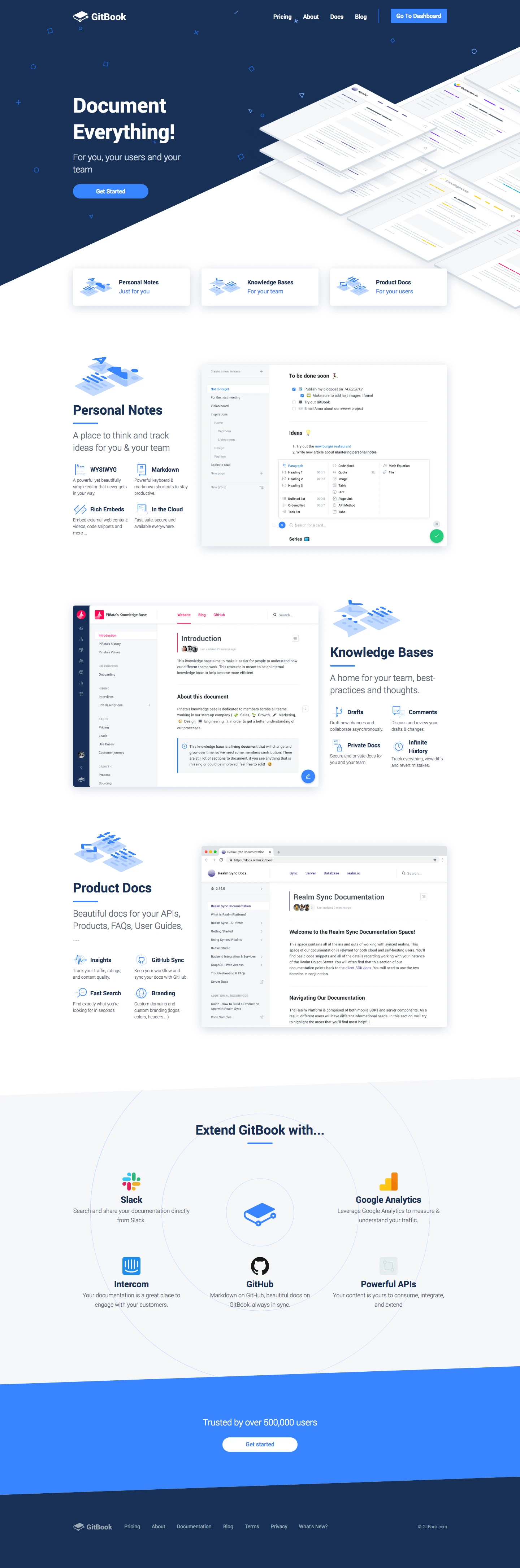GitBook Landing Page Example: Share knowledge, boost your team's productivity and make your users happy.