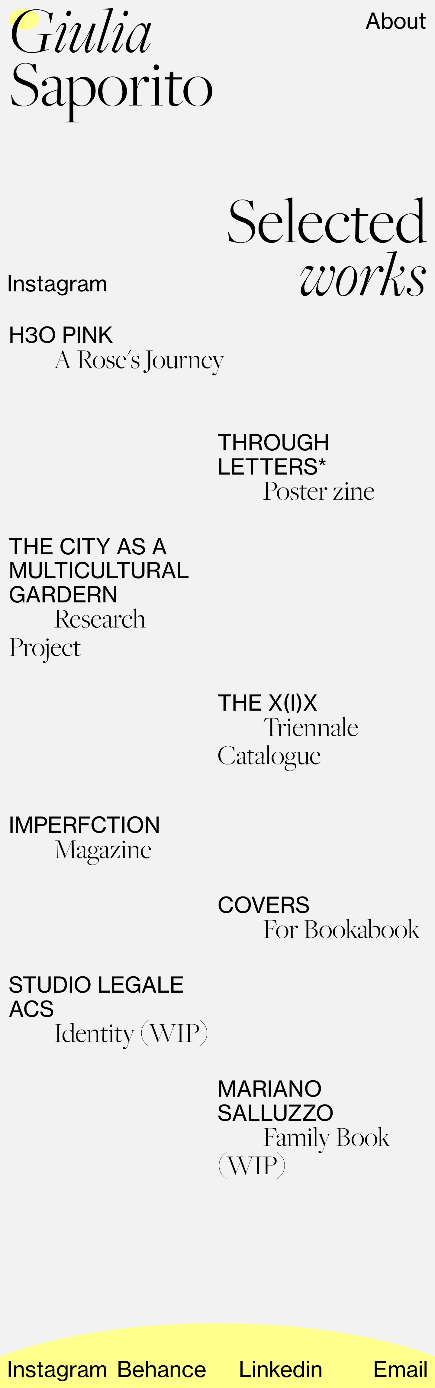 Giulia Saporito Landing Page Example: Hello! I’m Giulia Saporito, a graphic designer and postgraduate student currently based in Glasgow. I have a profound interest in the printed matter, colour and typography.