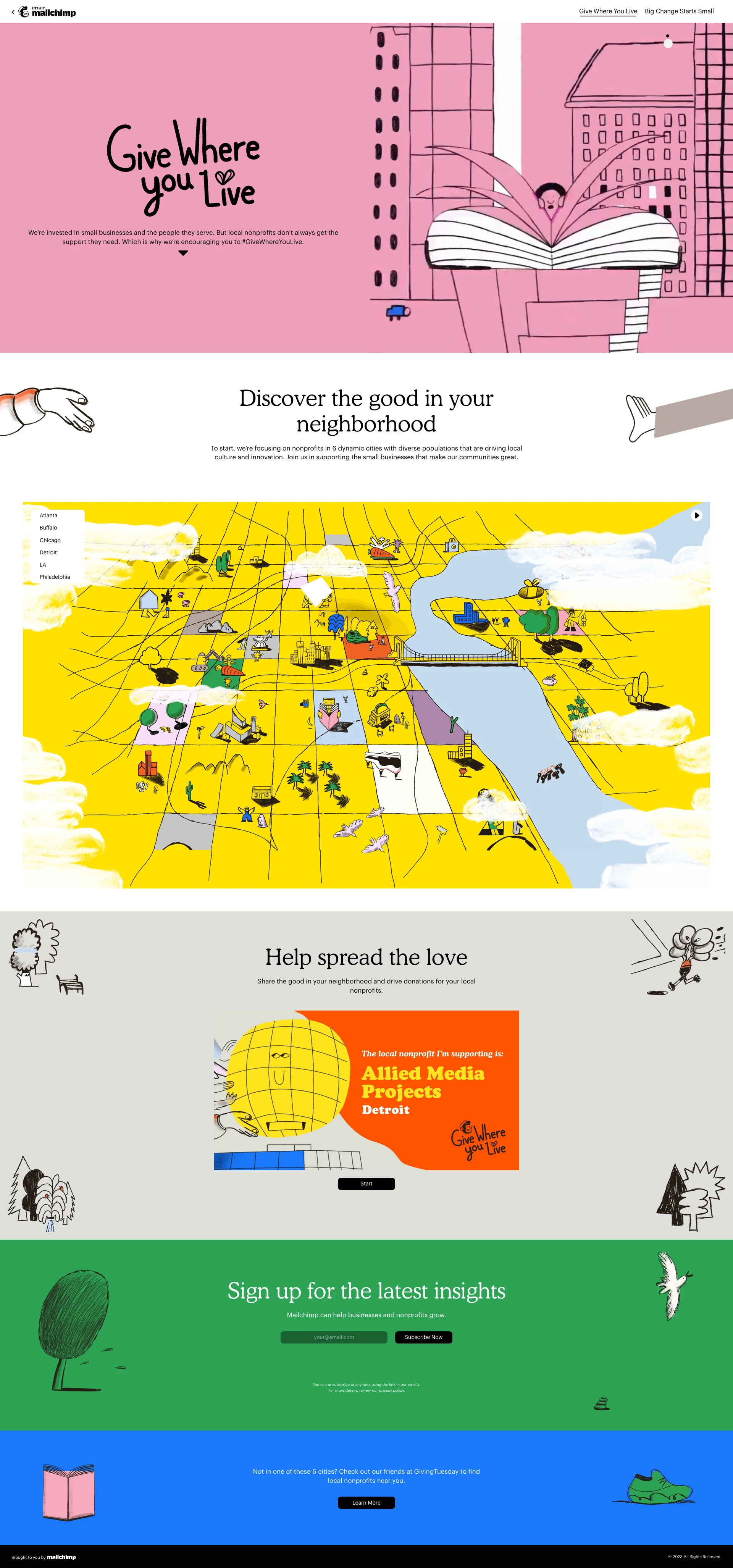 Give Where You Live Landing Page Example: A place to discover and support the small, local nonprofits that make your community great.