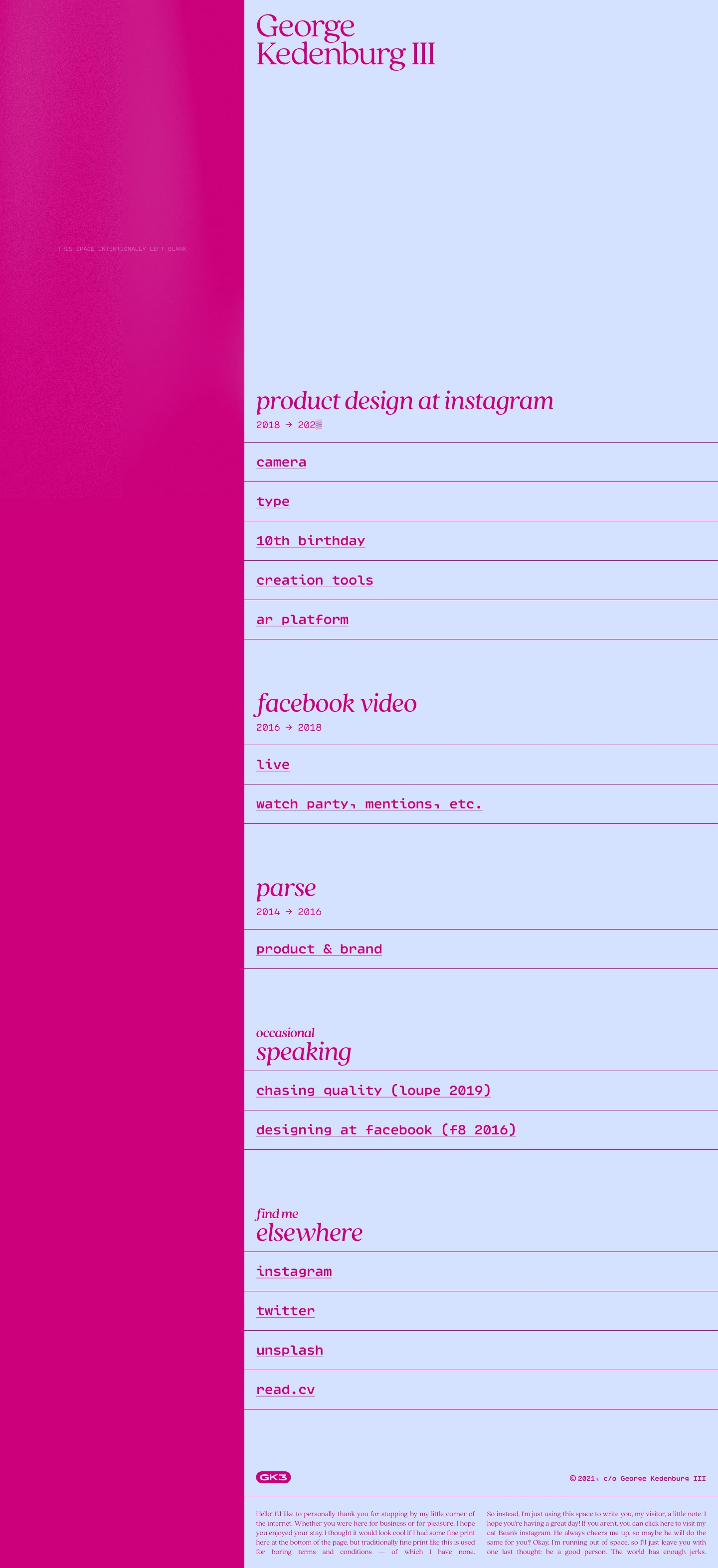 George Kedenburg III Landing Page Example: Product design at instagram
