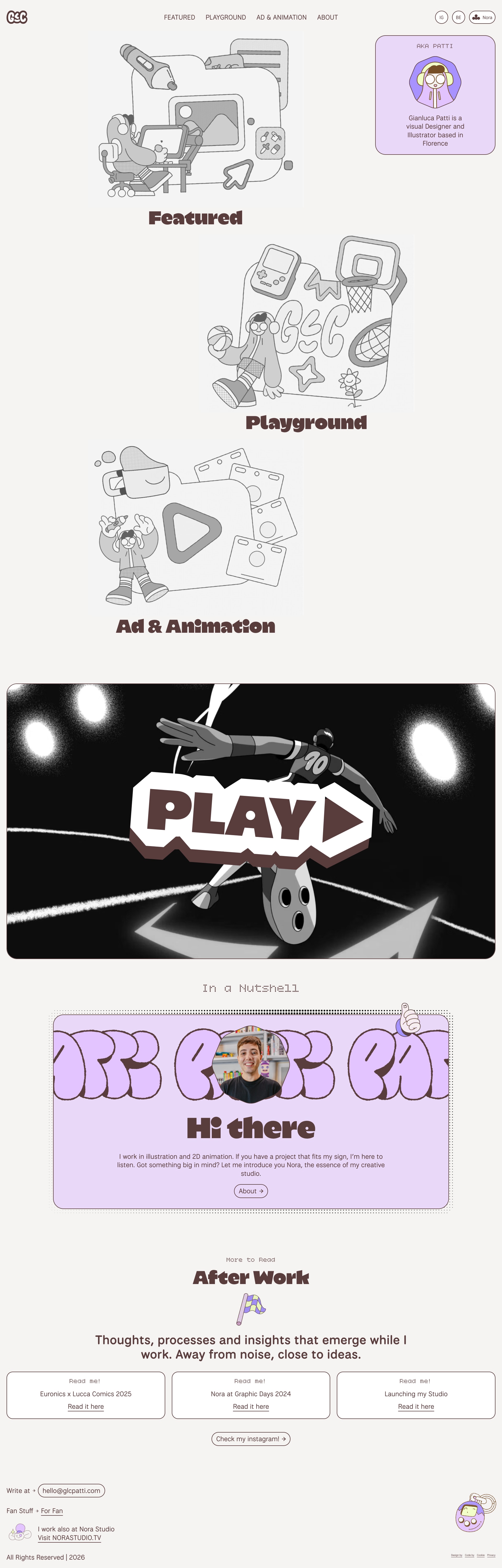 Gianluca Patti Landing Page Example: Illustration, character design and frame-by-frame animation by Gianluca Patti. Explore visual storytelling, commercial work and experimental projects.