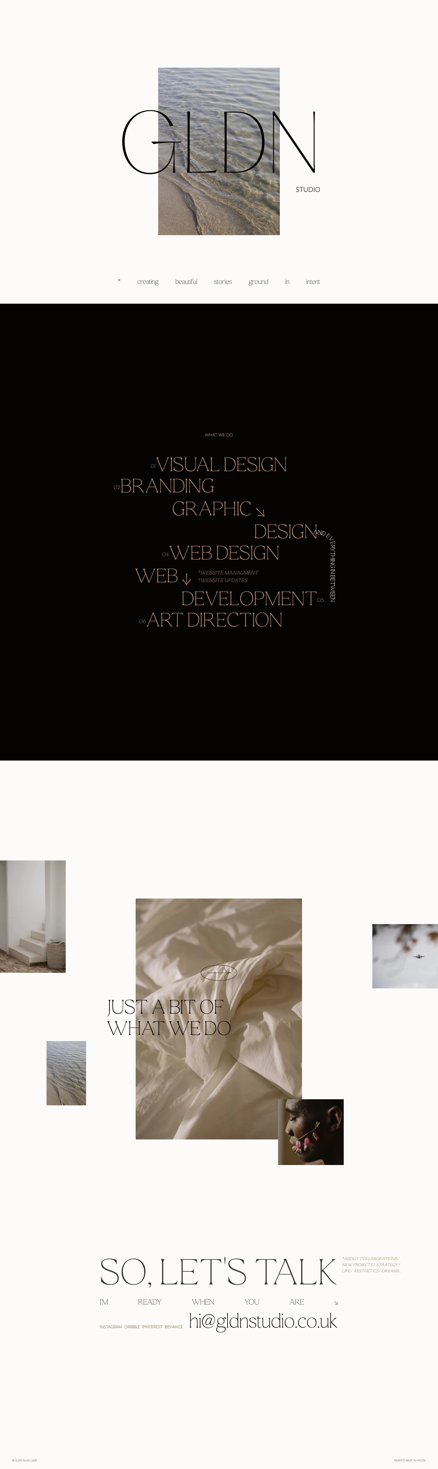 GLDN Studio Landing Page Example: The concept of GLDN studio is to present what you have in the best light. We create stories that are ground in intent.