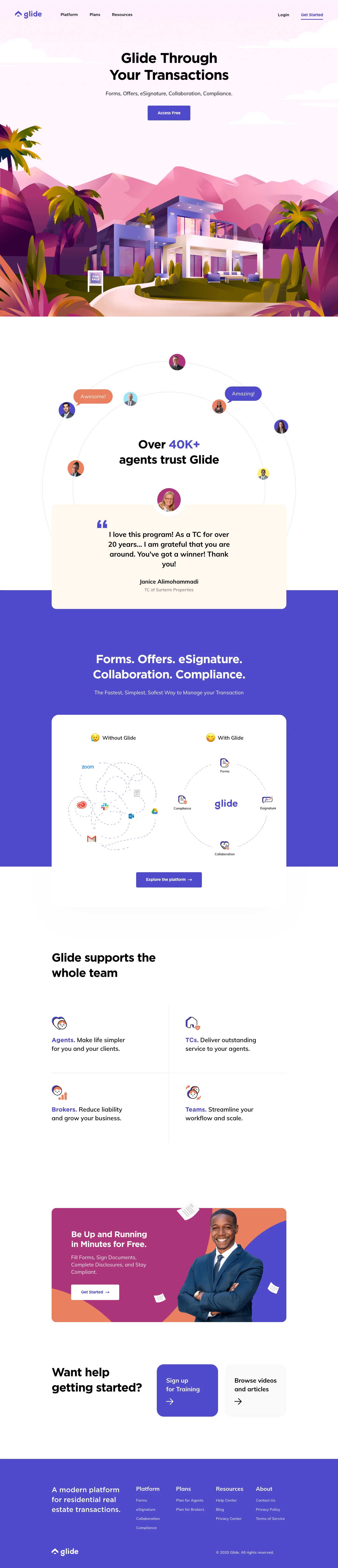 Glide Landing Page Example: A modern platform for residential real estate transactions.