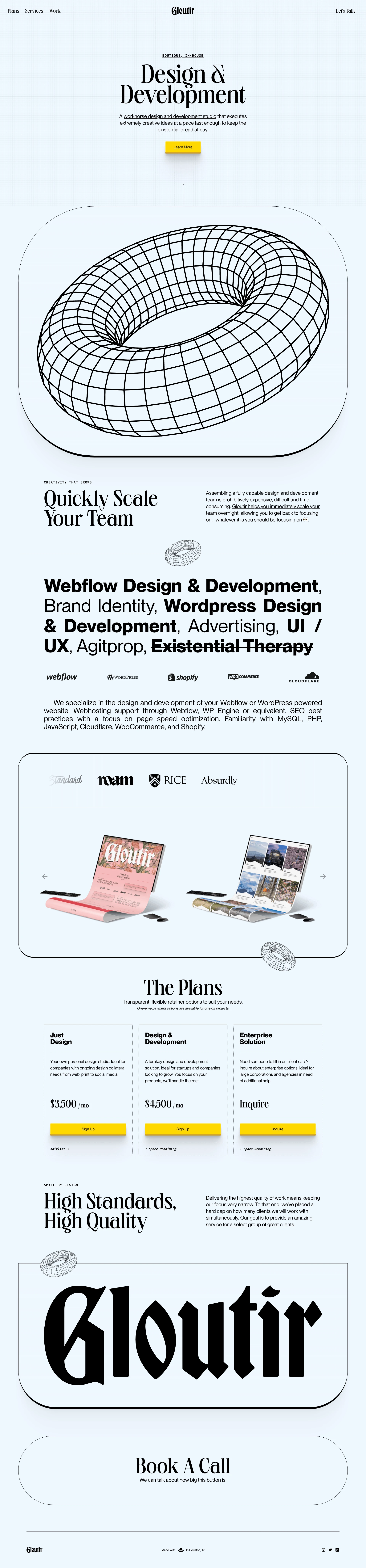 Gloutir Landing Page Example: A workhorse design and development studio that executes extremely creative ideas at a pace fast enough to keep the existential dread at bay.