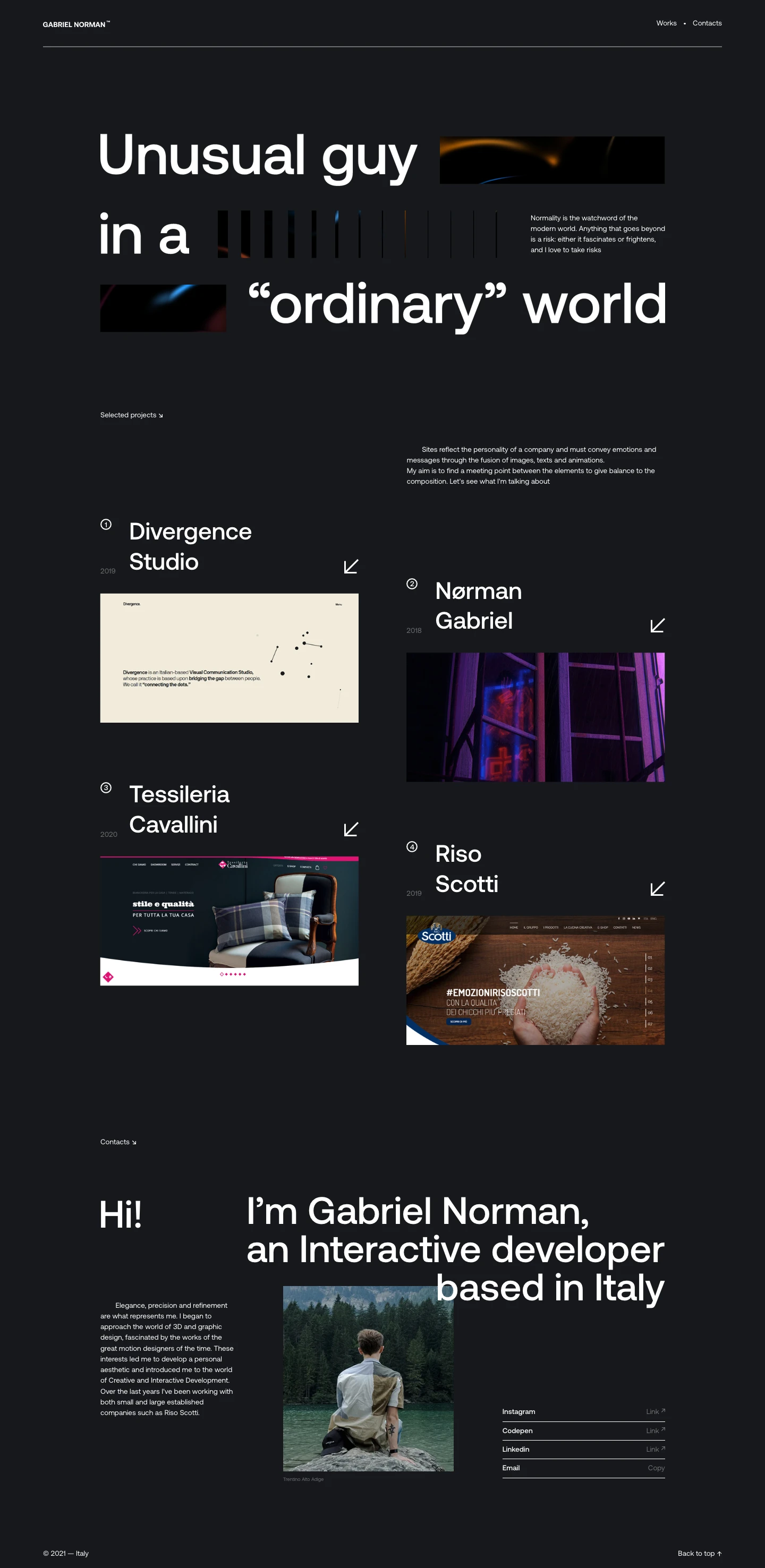 Gabriel Norman Landing Page Example: Gabriel Norman, Interactive developer based in Italy