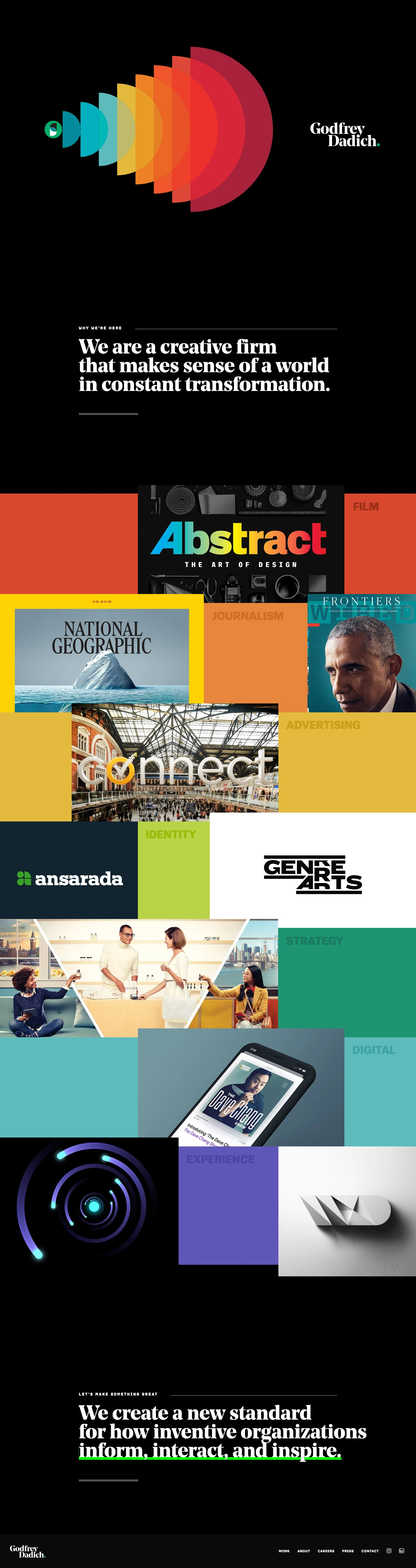 Godfrey Dadich Landing Page Example: Godfrey Dadich Partners is a design firm. We create a new standard for how inventive organizations inform, interact, and inspire.