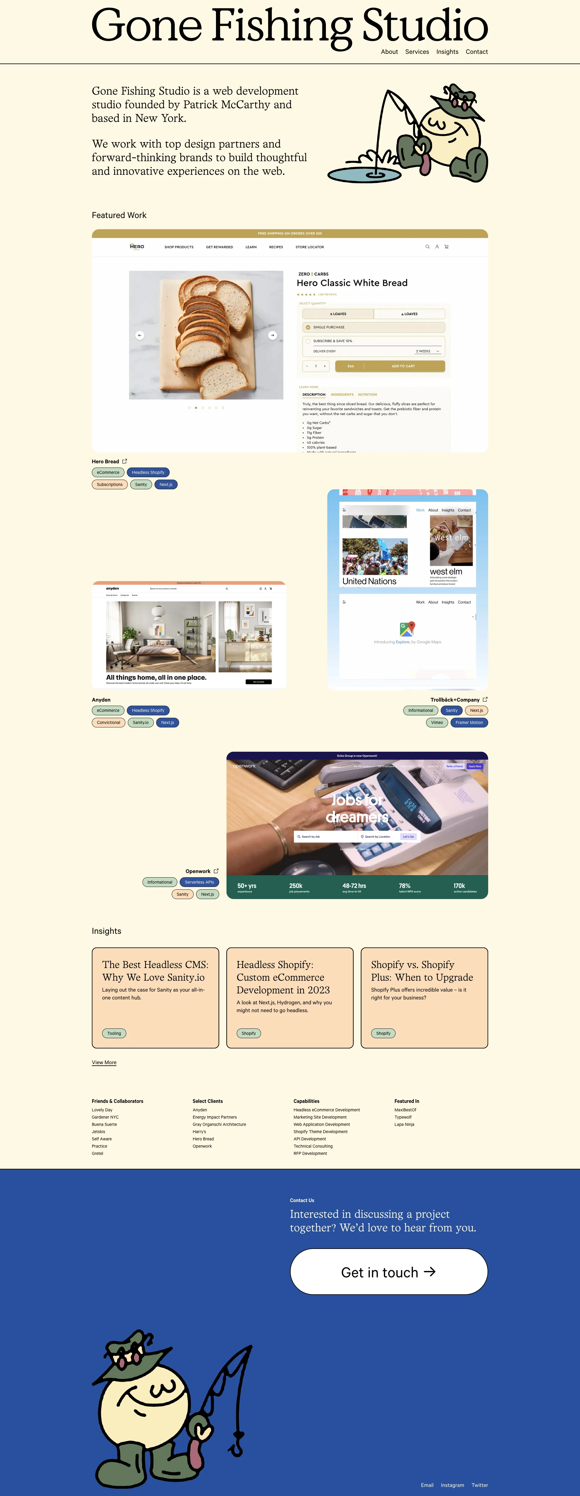Gone Fishing Studio Landing Page Example: Gone Fishing Studio is a web development studio based in New York. We build thoughtful, innovative websites and platforms that solve problems and hook users.