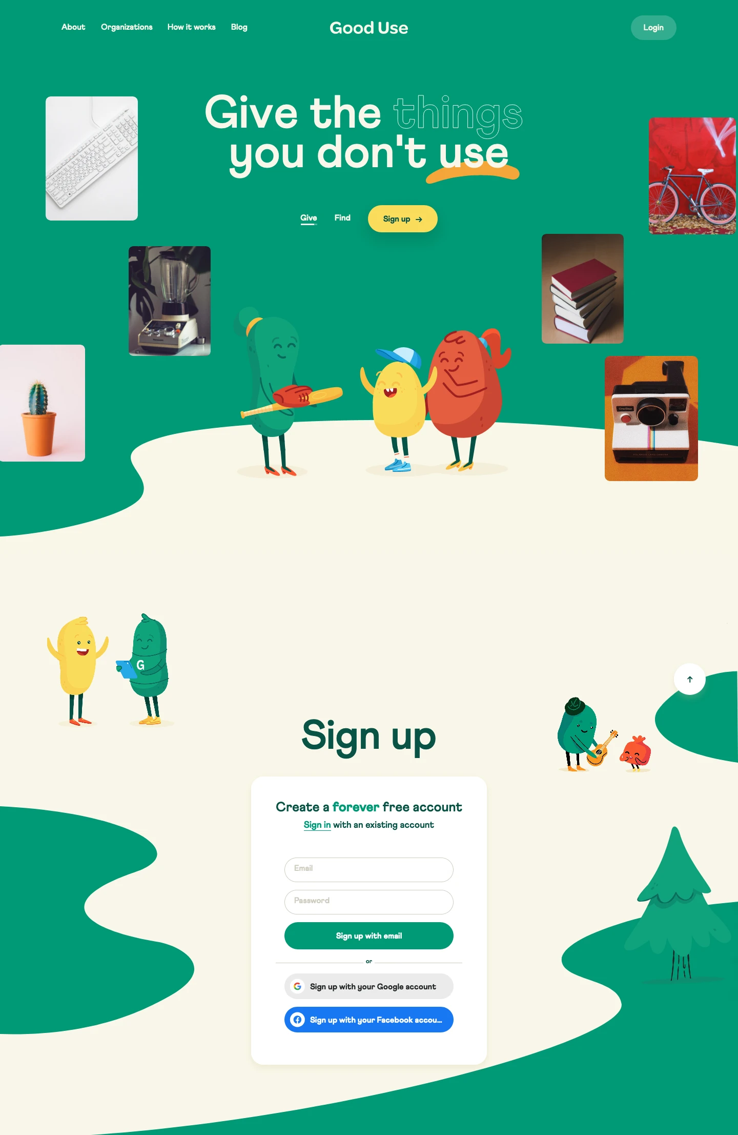 Good Use Landing Page Example: Good Use is a free platform to give and receive goods locally. We all have things to give—time, talent, and things we no longer use. Good Use lets you find the right person or organization who truly needs and appreciates those things.