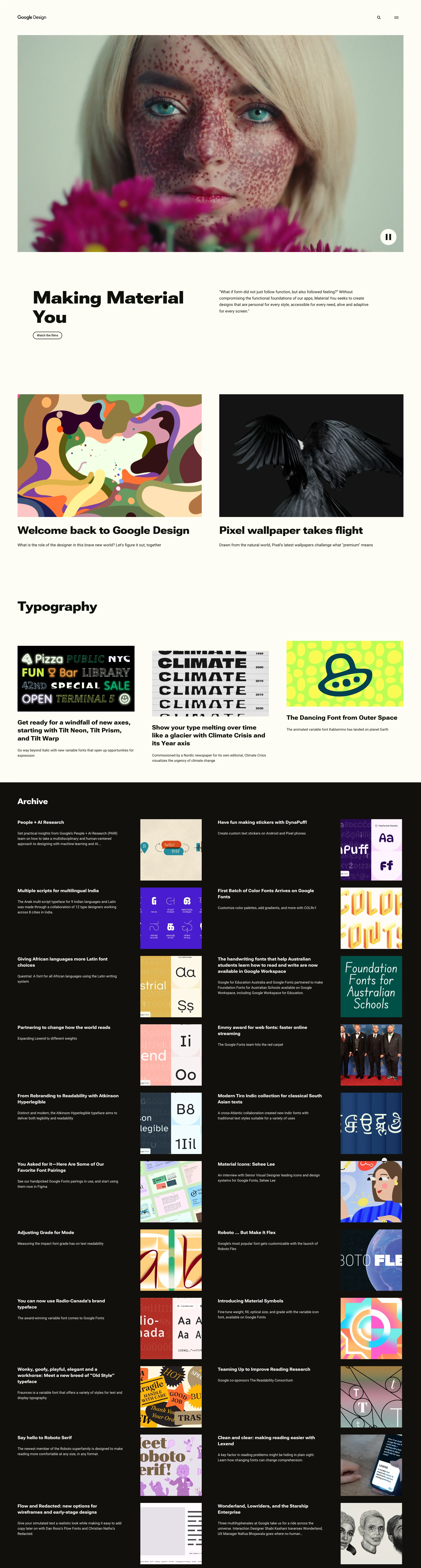 Google Design Landing Page Example: Google Design is the home for inspiration and insights that move Google's product design forward. Get to know the breadth and craft of design and technology at Google.