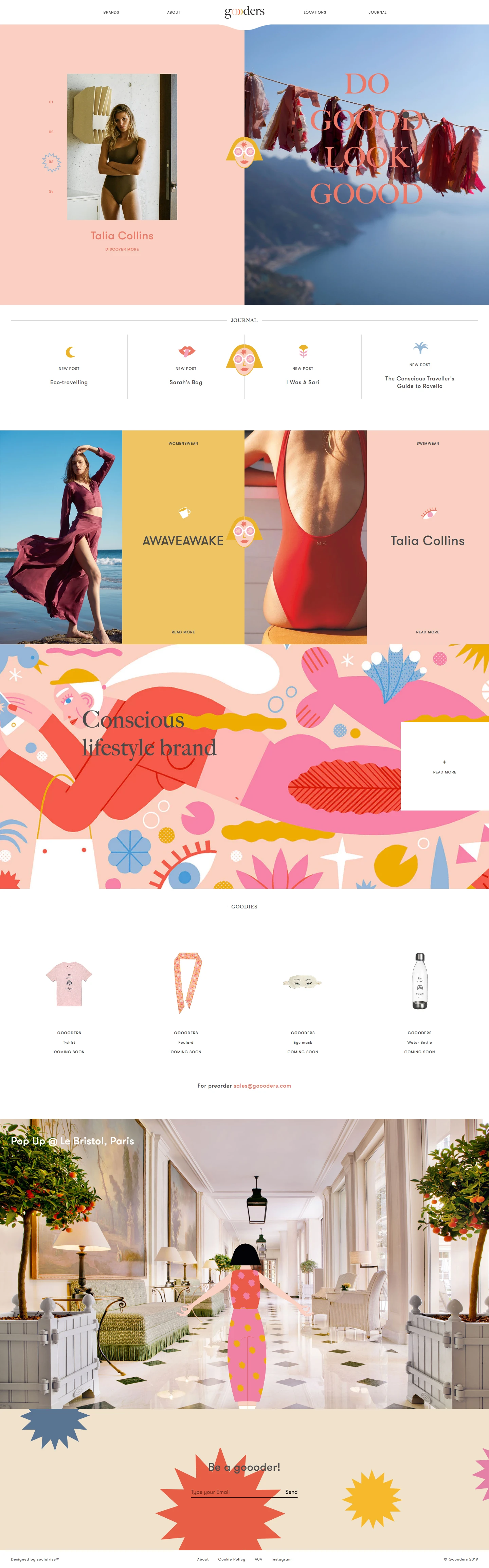 Goooders Landing Page Example: We are your tribe of conscious travellers who believe that every choice made is a vote for the future we want to live in. That’s why we’re here to help. We’re goooders - your de facto destination for ethical products - and we’re not compromising on style