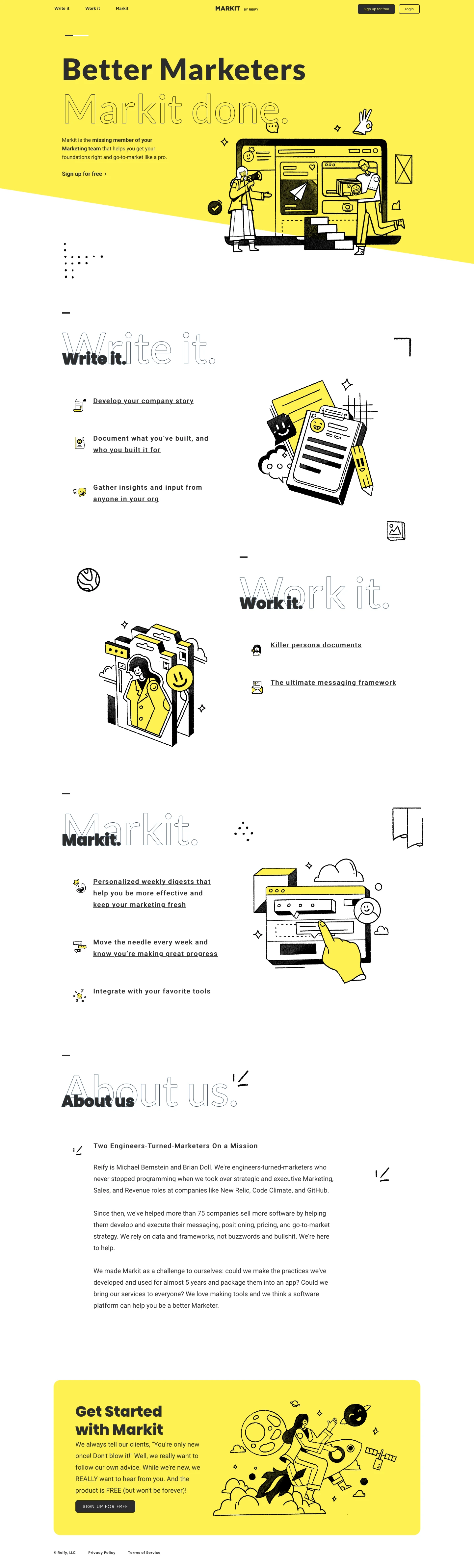 Markit by Reify Landing Page Example: Markit is the missing member of your Marketing team that helps you get your foundations right and go-to-market like a pro.