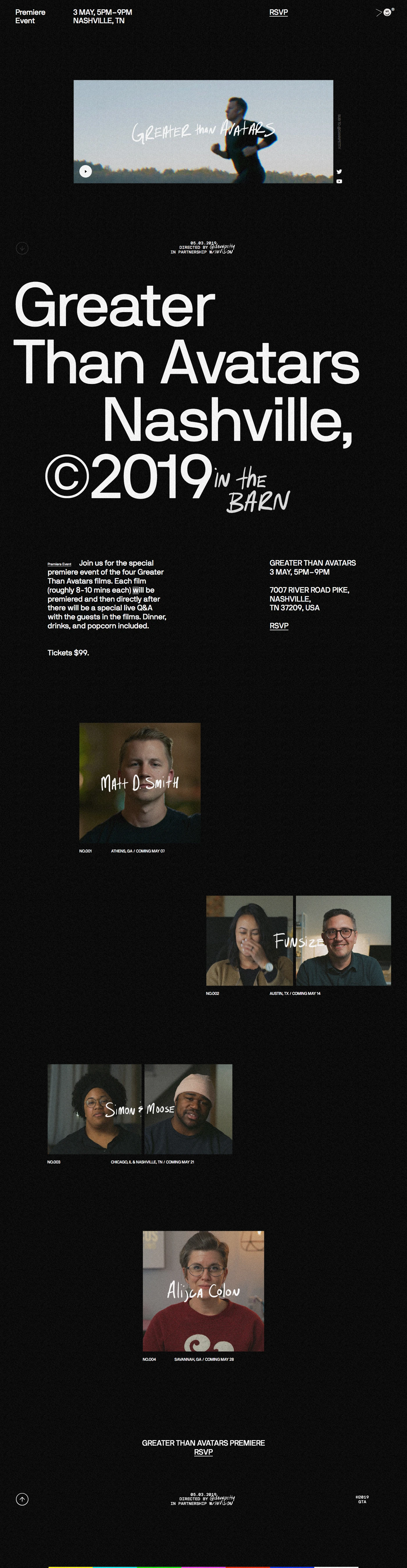 Greater Than Avatars Landing Page Example: Greater than Avatars is a series of 4 short films that shed the light on the people behind the avatars you see online in our design community.