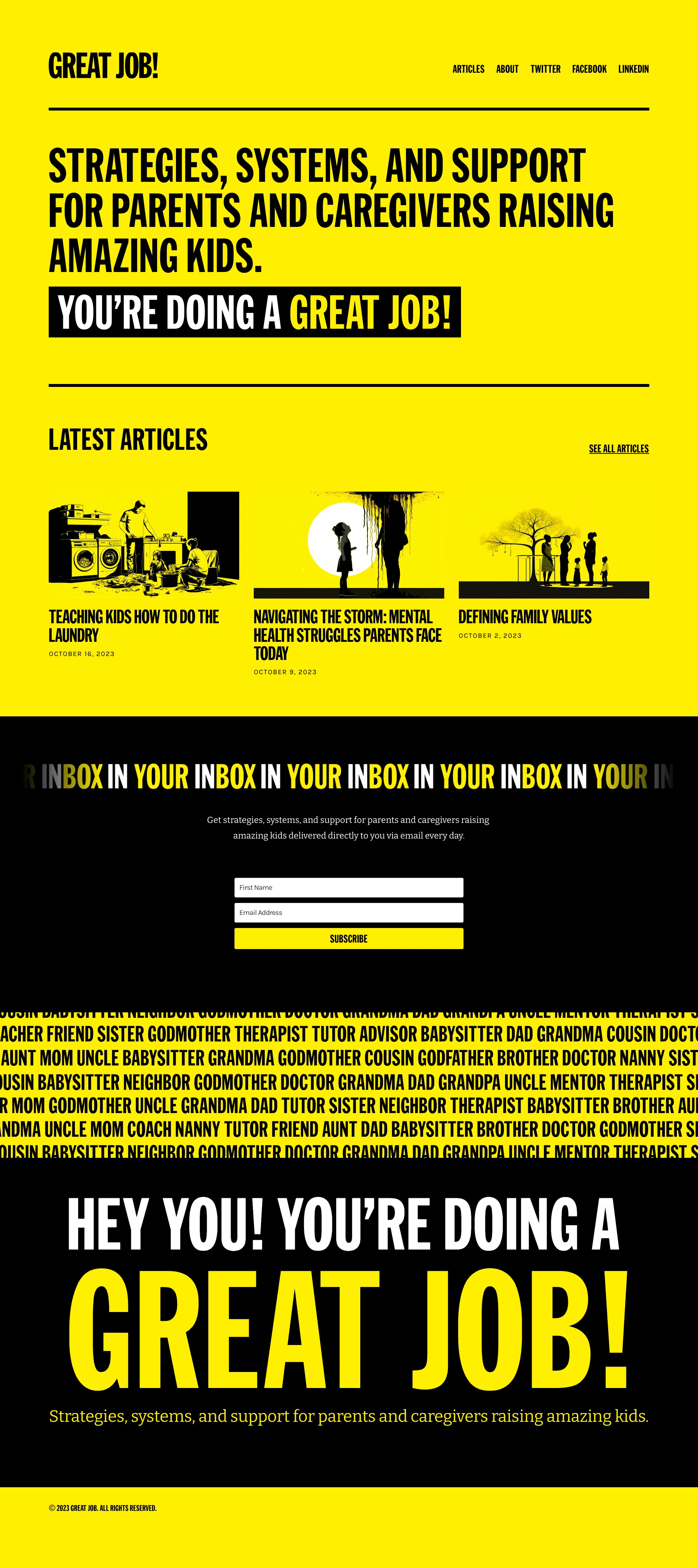 Great Job! Landing Page Example: Strategies, systems, and support for parents and caregivers raising amazing kids.