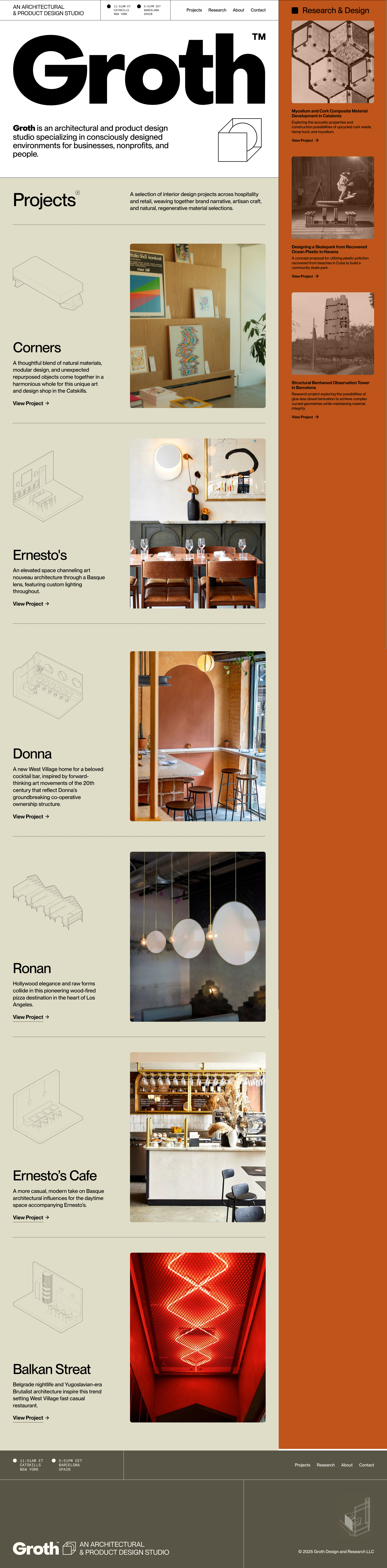 Groth Studio Landing Page Example: Groth is an architectural and product design studio specializing in consciously designed environments for businesses, nonprofits, and people.