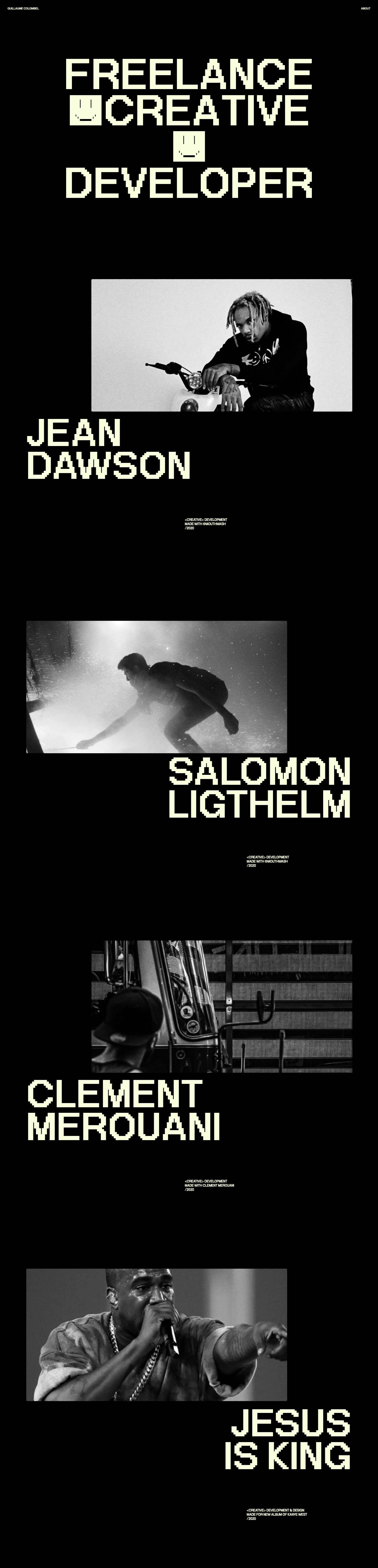 Guillaume Colombel Landing Page Example: Portfolio of Guillaume Colombel, a Freelance Creative Developer with a strong interest in design and motion based in Paris, France.