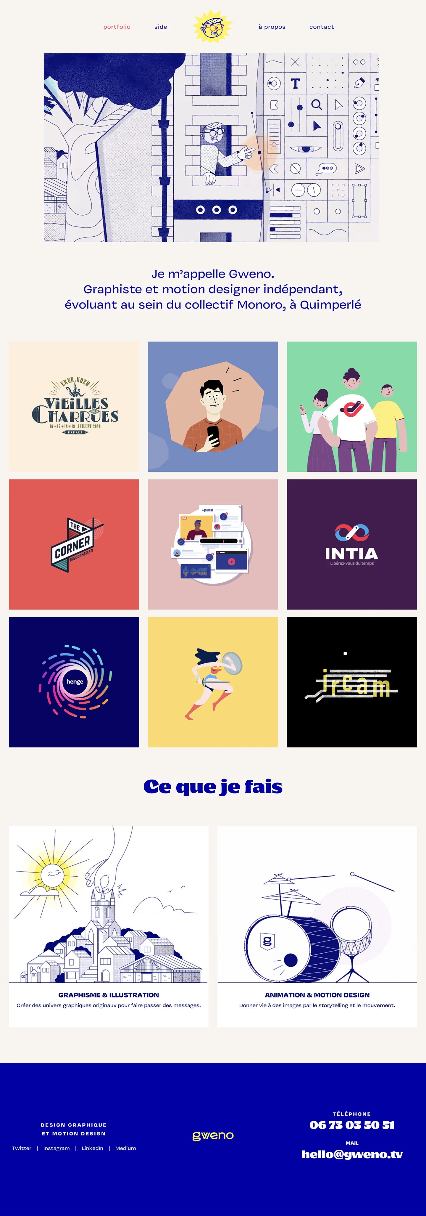 Gweno Landing Page Example: Graphic & motion designer freelance.