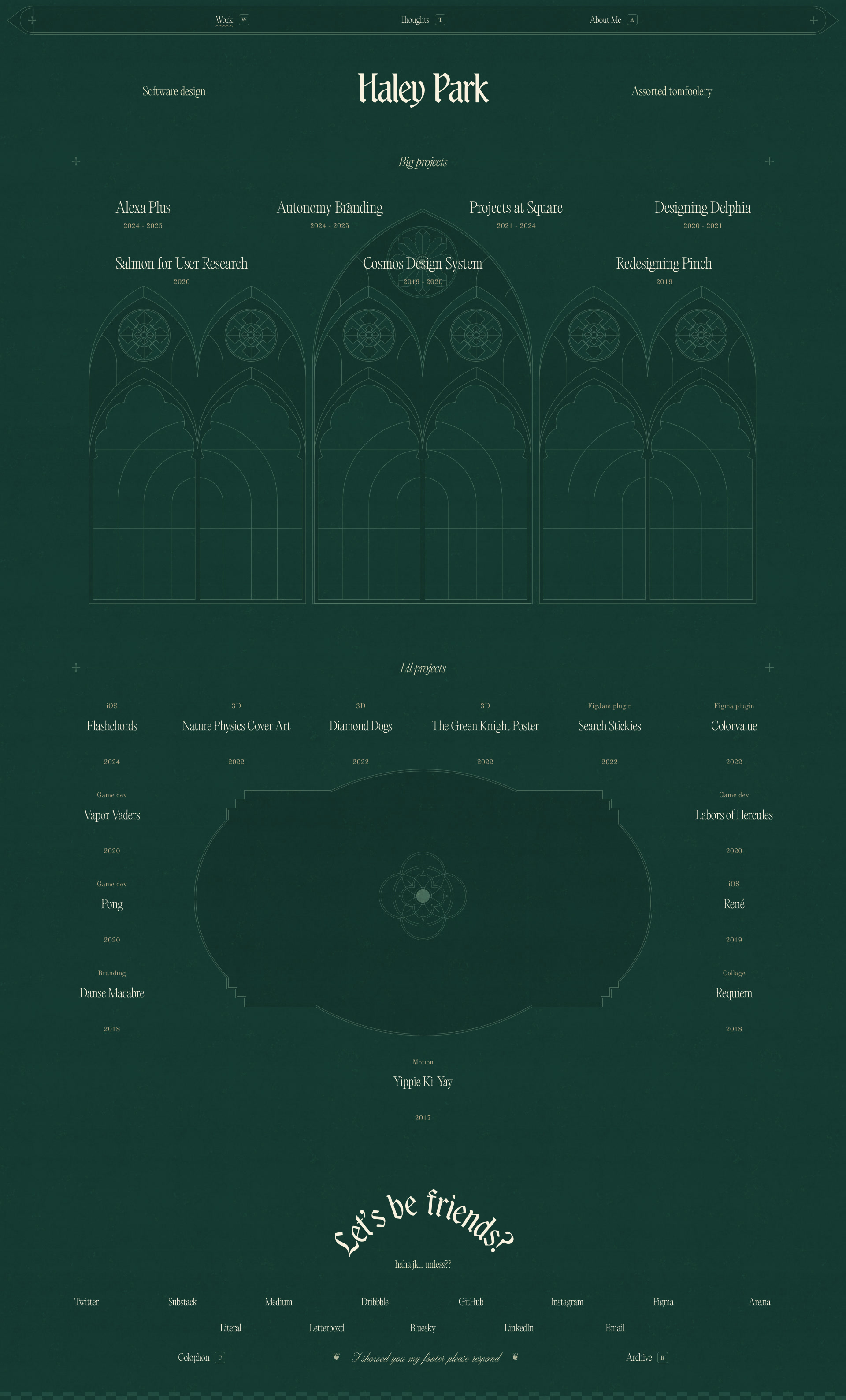Haley Park Landing Page Example: Haley Park is a software designer who explores the boundaries of product design, brand design, and prototyping.