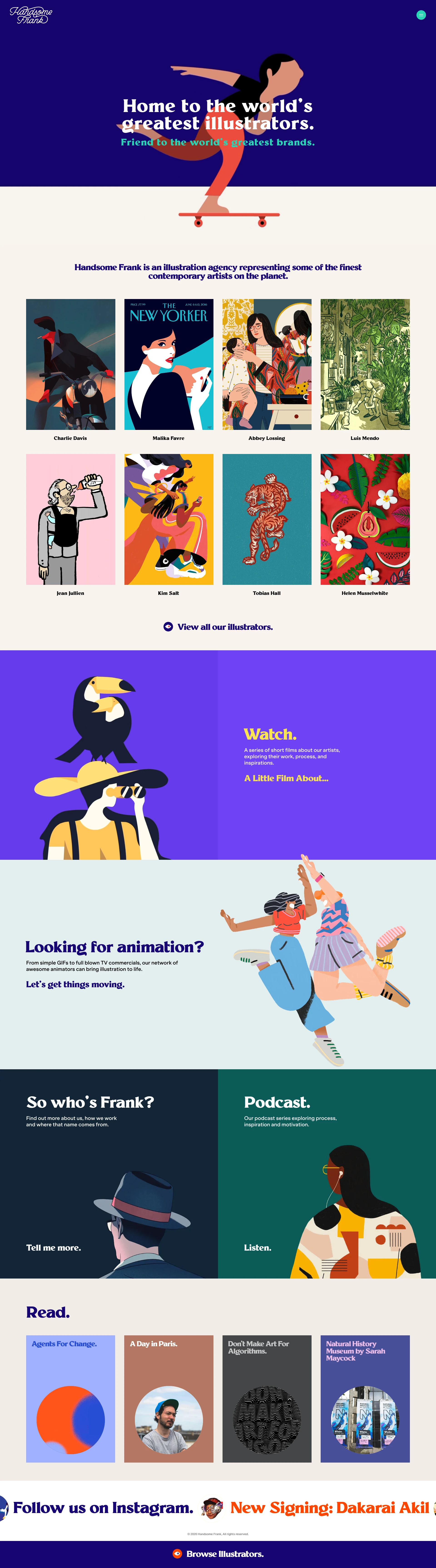 Handsome Frank Landing Page Example: Handsome Frank is an illustration agency representing some of the finest contemporary artists on the planet.